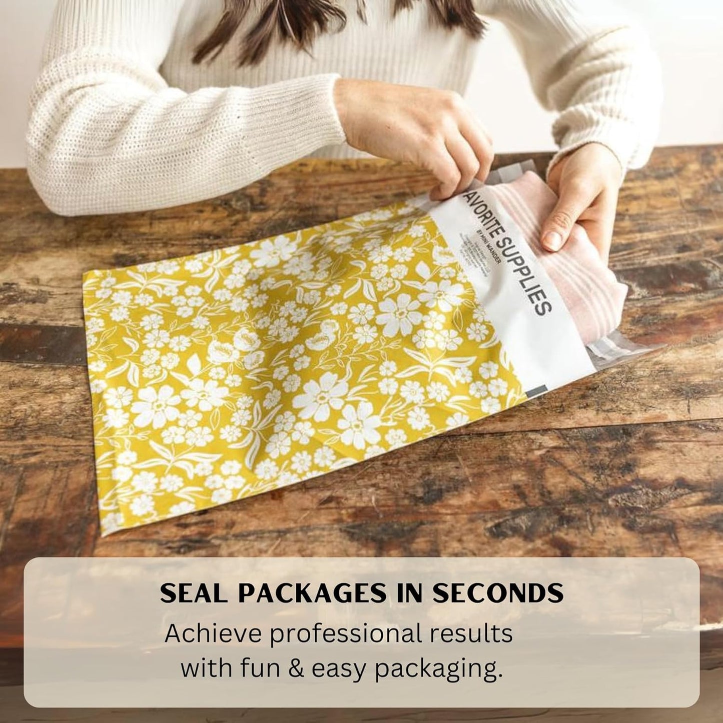 Poly Mailers 10x13 Inch 50 Pack Medium Shipping Bags Strong Thick Mailing Envelopes | Self Sealing Adhesive | Waterproof & Tear Proof | Small Business Packaging for Clothing - Floral Mustard Yellow
