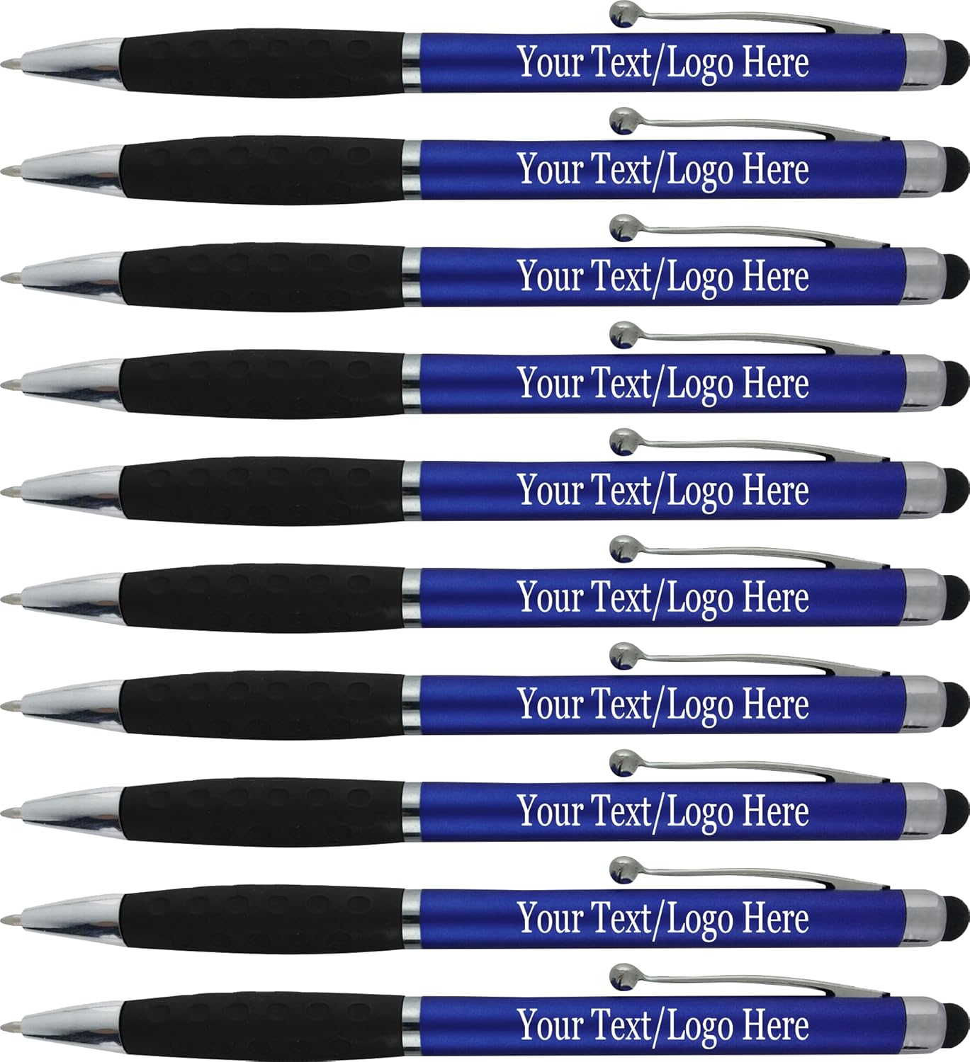 Personalized Pens With your Custom Logo or Text-300 Pack Bulk-for Businesses, Parties, and Events, 2 in 1 Ballpoint Pen & Stylus Compatible with Touchscreen Devices, Blue Barrel, Black Ink
