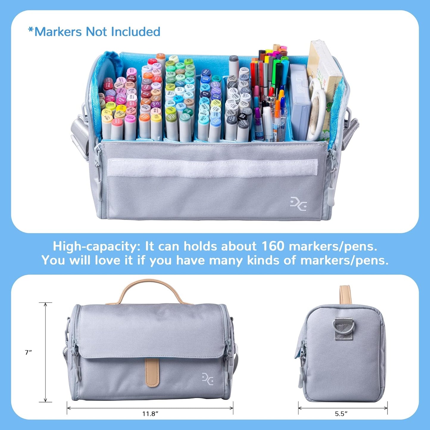 Marker Pens Storage Tote Handbag, Up to 160 Pens, Crossbody Bags Causal Shoulder Bag for Artists,Hobbyist