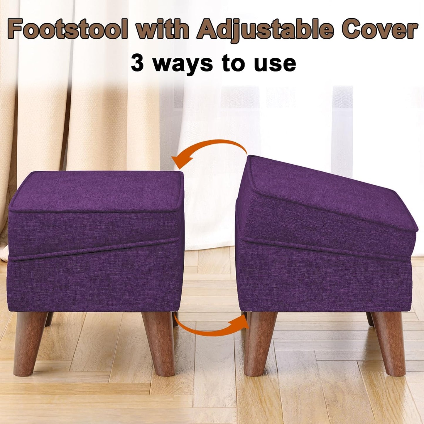 Storage Ottoman, Small Foot Stool Ottoman with Storage, Modern Foot Rest with Adjustable Lid and Sturdy Wood Legs for Living Room, Bedroom, Couch, Enterway(Purple)