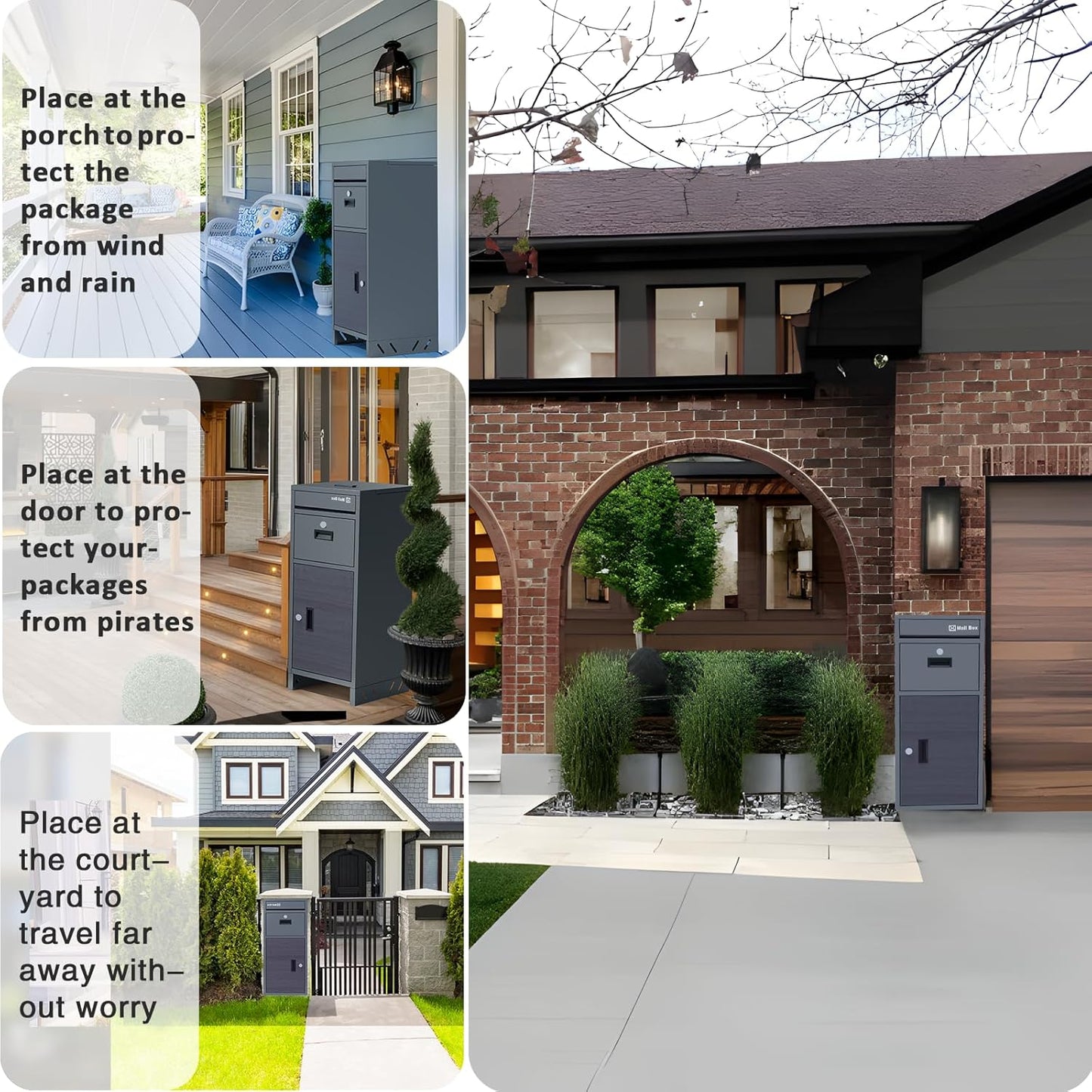 Package Delivery Boxes for Outside, Large Parcel Drop Boxes with Lock, Customize Address Stickers Package Drop Boxes for Outside is Waterproof,Package Delivery Box for Porch(Grey,15.7*15.7*37.8 in)