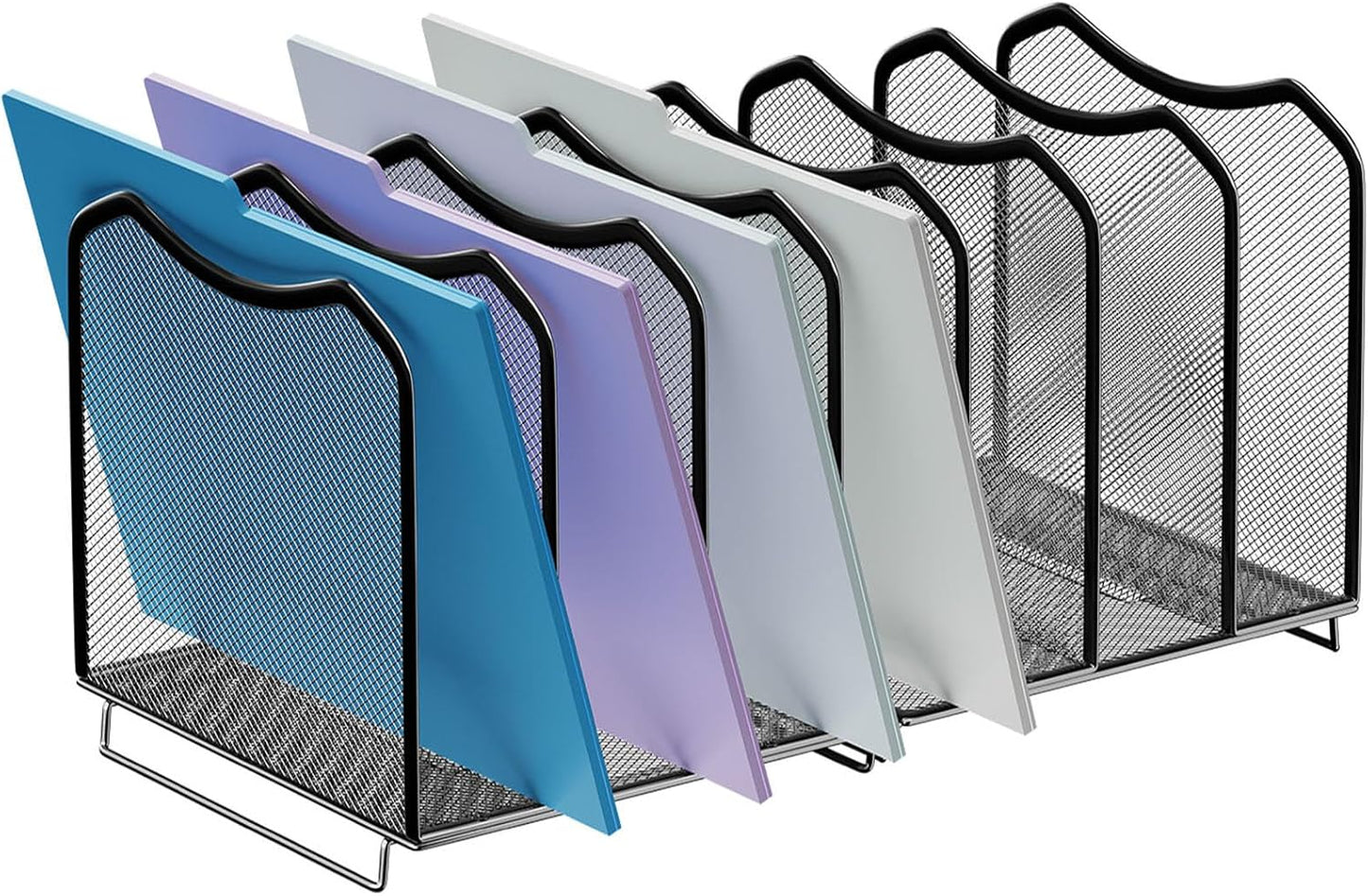 Simple Trending Mesh Desktop File Sorter Organizer, 7 Section Bookshelf For Desk Home Office, Black
