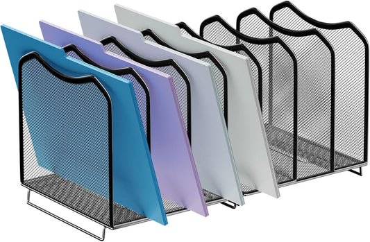 Simple Trending Mesh Desktop File Sorter Organizer, 7 Section Bookshelf For Desk Home Office, Black