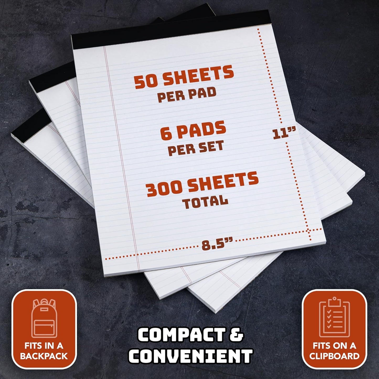 Office Legal Pads | Note Pads For Work | Memo Pads | 8.5 x 11 inches Lined Paper Pad | Narrow Rule 50 Sheets Pads | Set of 6 White Writing pads for Home, School, Teachers, Businesses
