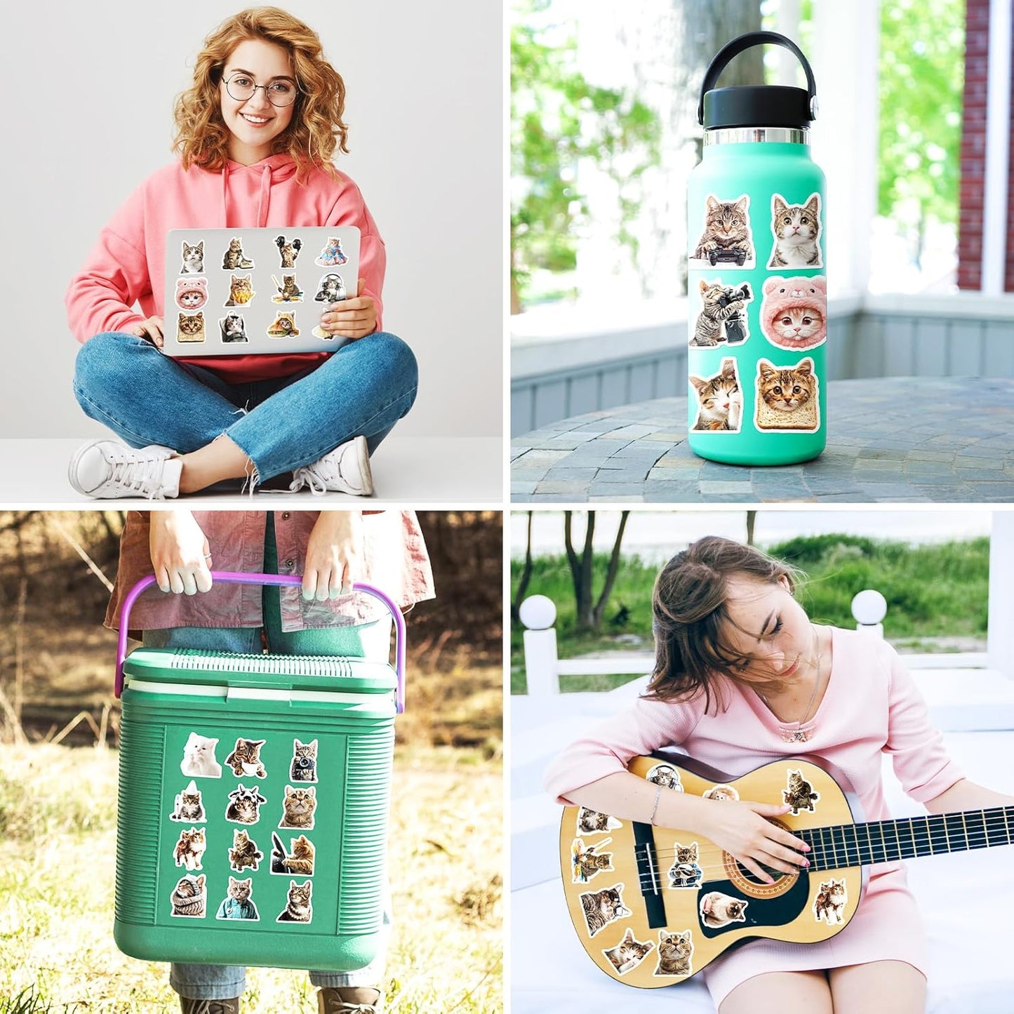 100 PCS Cute Cat Stickers for Kids, Funny Kitten Stickers for Journaling Laptop Scrapbook Water Bottles Guitar Skateboard, Decals for Teens Adults Kids Gift (Cat)