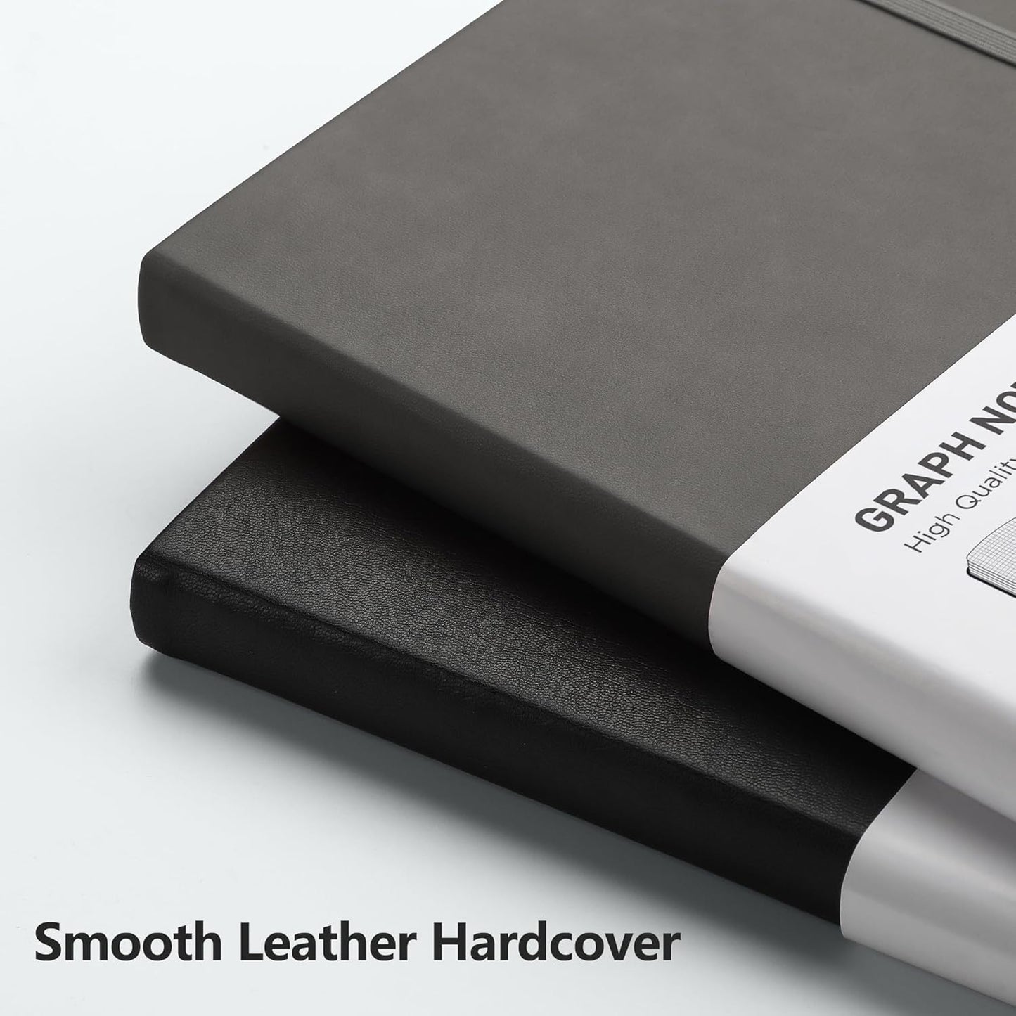 RETTACY Graph Grid Paper Notebook, 192 Pages, A5 Medium Size (5.7'' x 8.3''), 5 Squares per Inch, Leather Hardcover, 100 GSM Thick Paper, for School, Students, Math, Engineering (Gray)