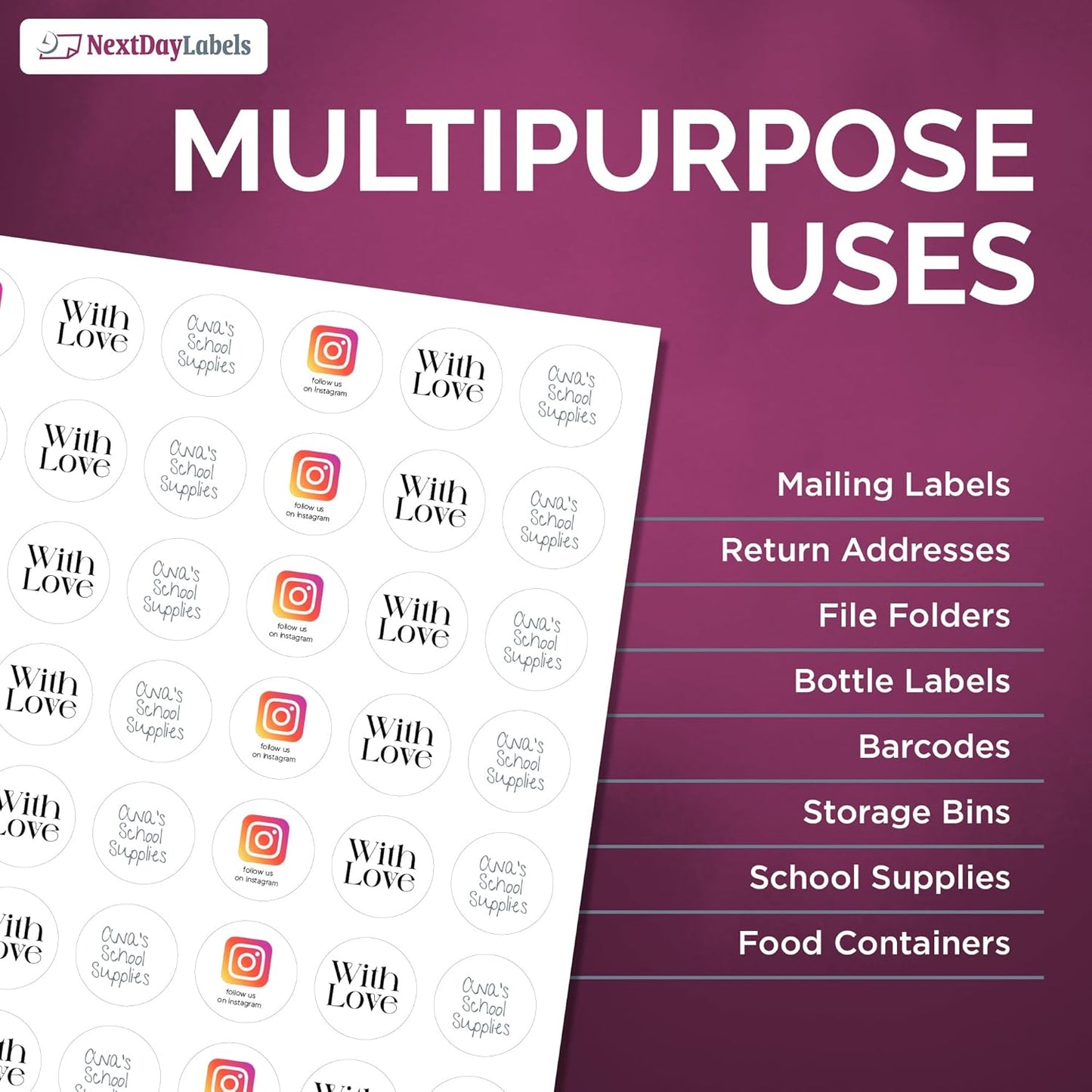 NextDayLabels - 1 Inch Round Circle Stickers - Matte White Blank Laser/Inkjet Printer Labels (50 Sheets, 3150 Labels)