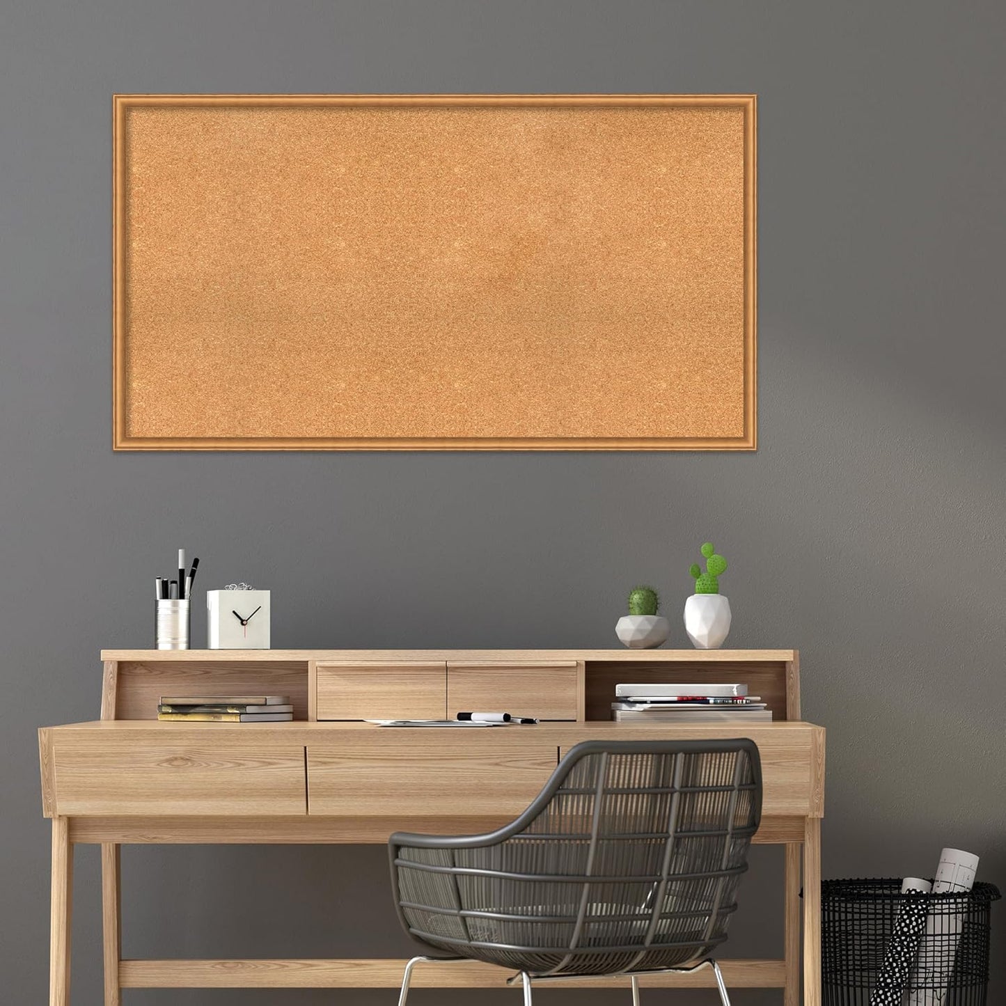 Amanti Art Natural Cork Board for Wall, 30x54 Vision Board with Bronze Frame, Oversize Corkboard Office Decor for Home Organization, Casual Corkboard Pinboard to Display Items for Home Organization