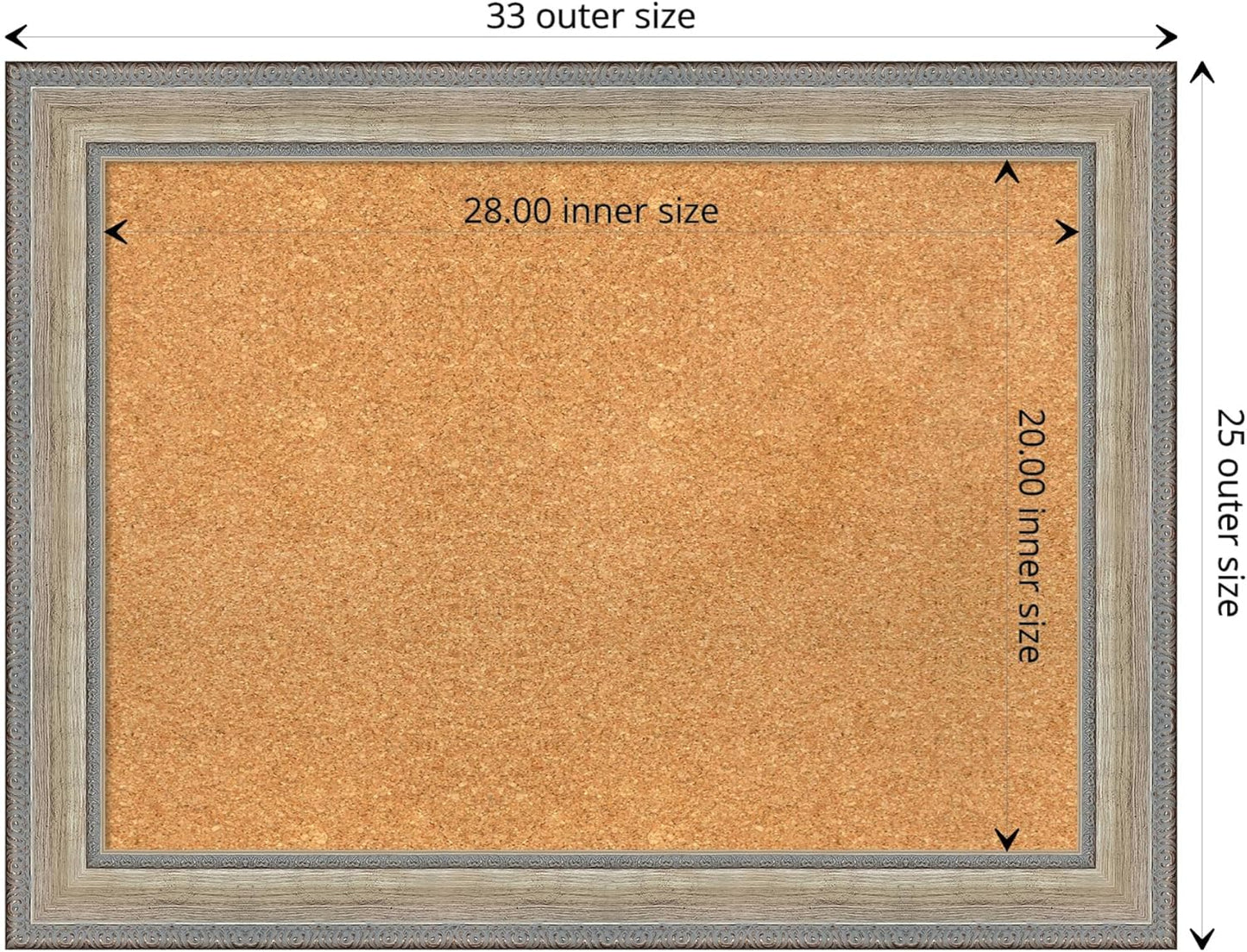 Amanti Art Natural Cork Board for Wall, 25x33 Vision Board with Silver Wood Frame, Medium Corkboard Office Decor for Home Organization, Traditional Corkboard Pinboard to display items for home