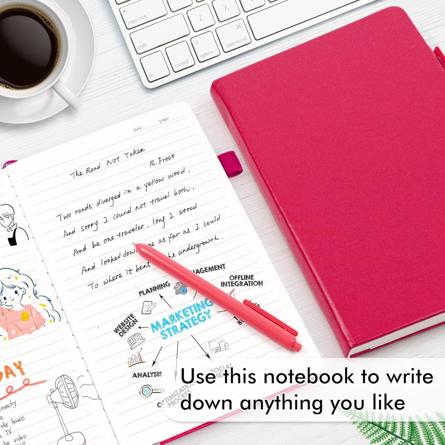 feela 24 Pack Journal Notebook for Work, Business Notebook Bulk Hardcover Lined Writing Journal with Pen Holder for Men Women Note Taking, with 24 Black Pens, 120 GSM, 5.1”x8.3”, A5, Berry