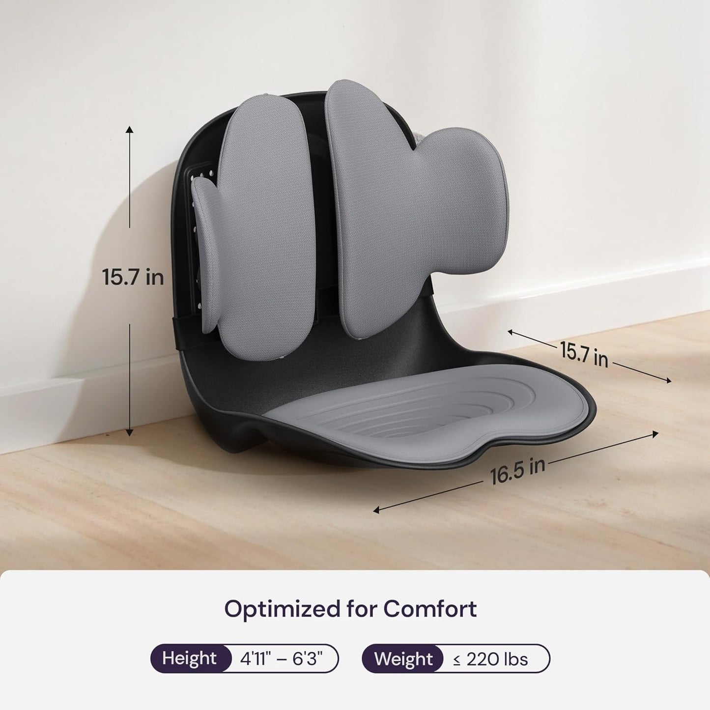 3D Lumbar Support Seat Cushion – Patented Spine Alignment Ergonomic Posture Corrector, Breathable Mesh & EVA Foam, Portable for Home, Office, Meditation, Gaming, Outdoor 16.5" W × 15.7" D