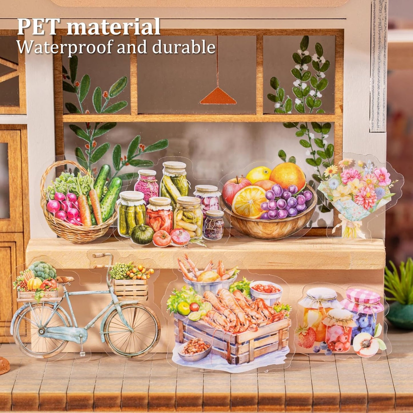 Farmers Market PET Stickers, 80PCS Bazaar-Themed Journal Supplies for Scrapbooking, DIY Crafts, and Planner Embellishment