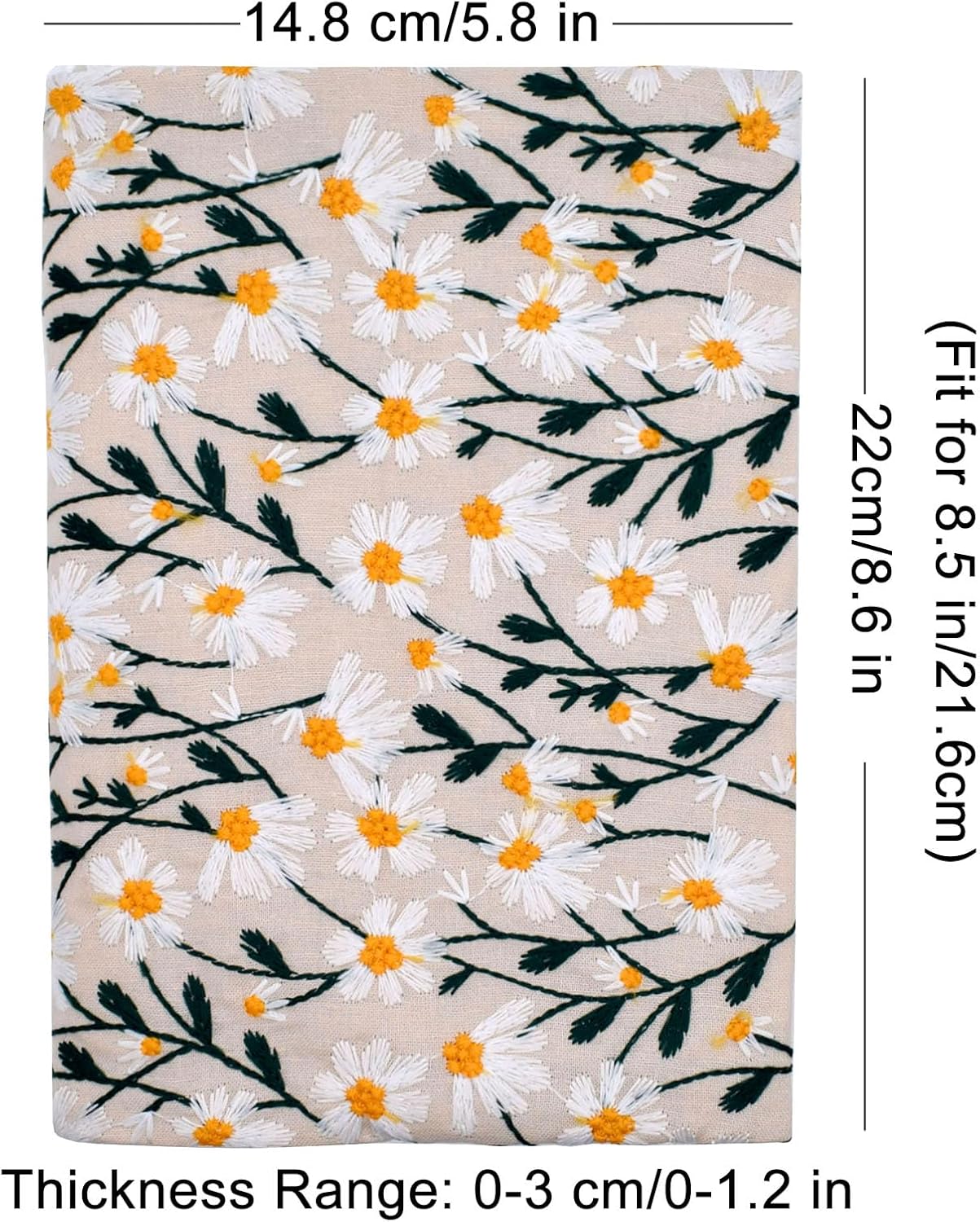BLBMH Embroidery Book Covers for Paperbacks Fit for 5.5x8.5 inch Adjustable Book Sleeve Cover for Women Over 15 Soft Cloth Protector for Privacy Notebook Novels - Daisy 3