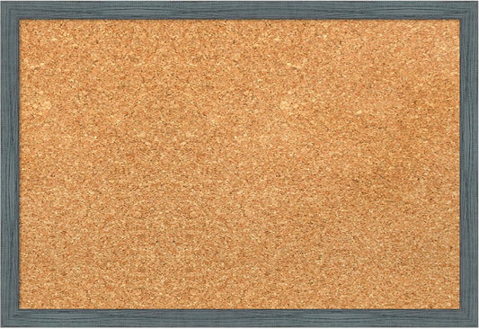 Amanti Art Natural Cork Board for Wall, 13x19 Vision Board with Blue Wood Frame, Small Corkboard Office Decor for Home Organization, Country Rustic Corkboard Pinboard to Display Items for Home