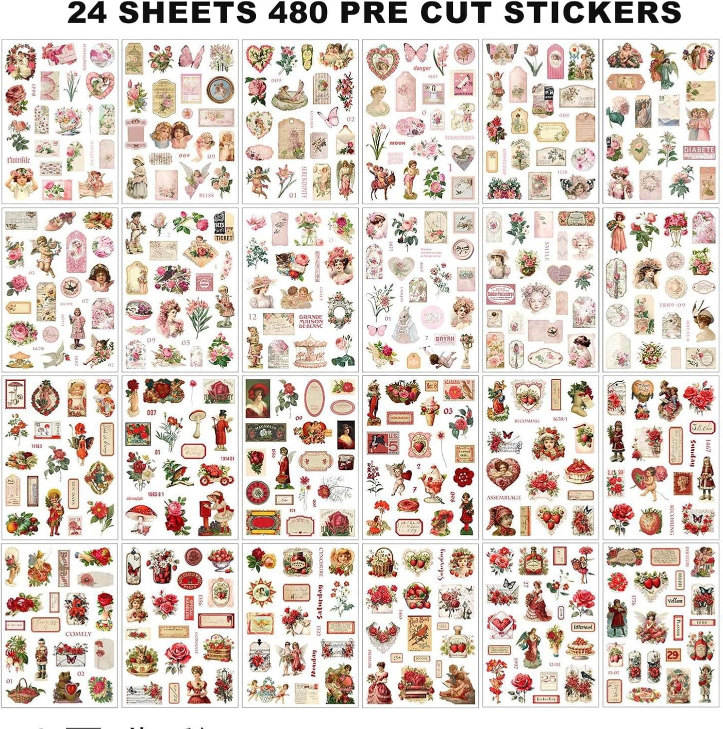 Vintage Ephemera Sticker Book 480 Pre Cut Washi Stickers for Journaling Junk Journal Sticker Book Scrapbooking Supplies Bullet Journal Supplies