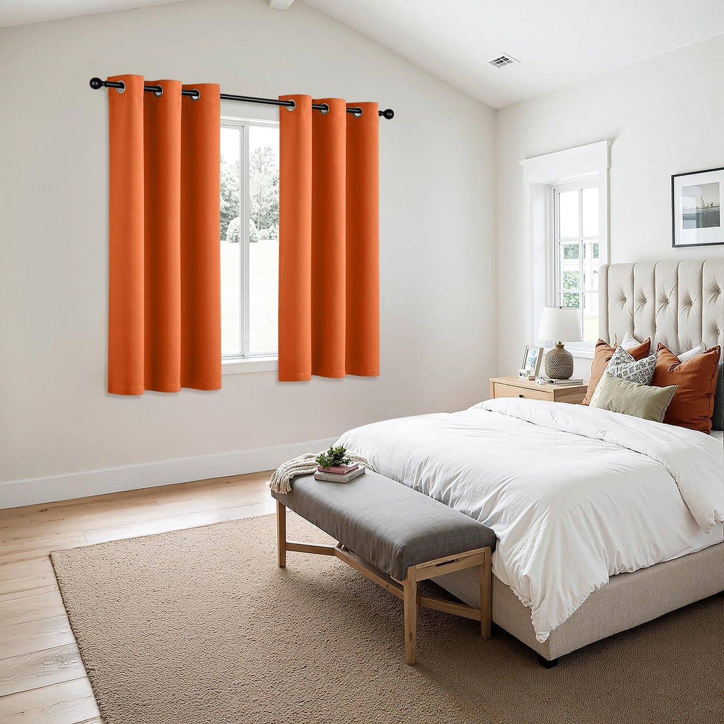 MIULEE Orange Blackout Curtains for Bedroom Living Room 63 Inches Long 2 Panels, Fall Thermal Insulated Room Darkening Drapes Solid Grommet Noise Reduction Light Blocking Window Treatments 40x63 Inch