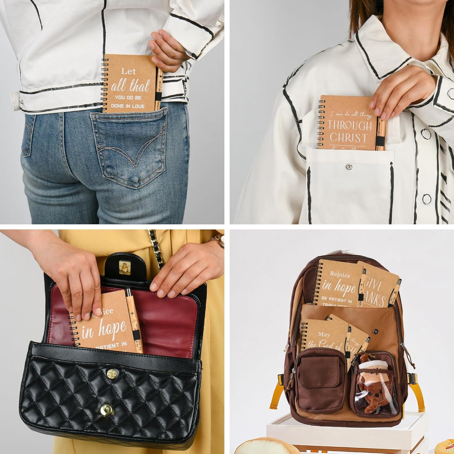 Christian Prayer Journal Spiral Notebooks Bulk with Pens - Small Notepads (4.13”x5.43”) - inspirational Gifts for Women men,Church Members & Bible Study Groups (60 sets Brown)