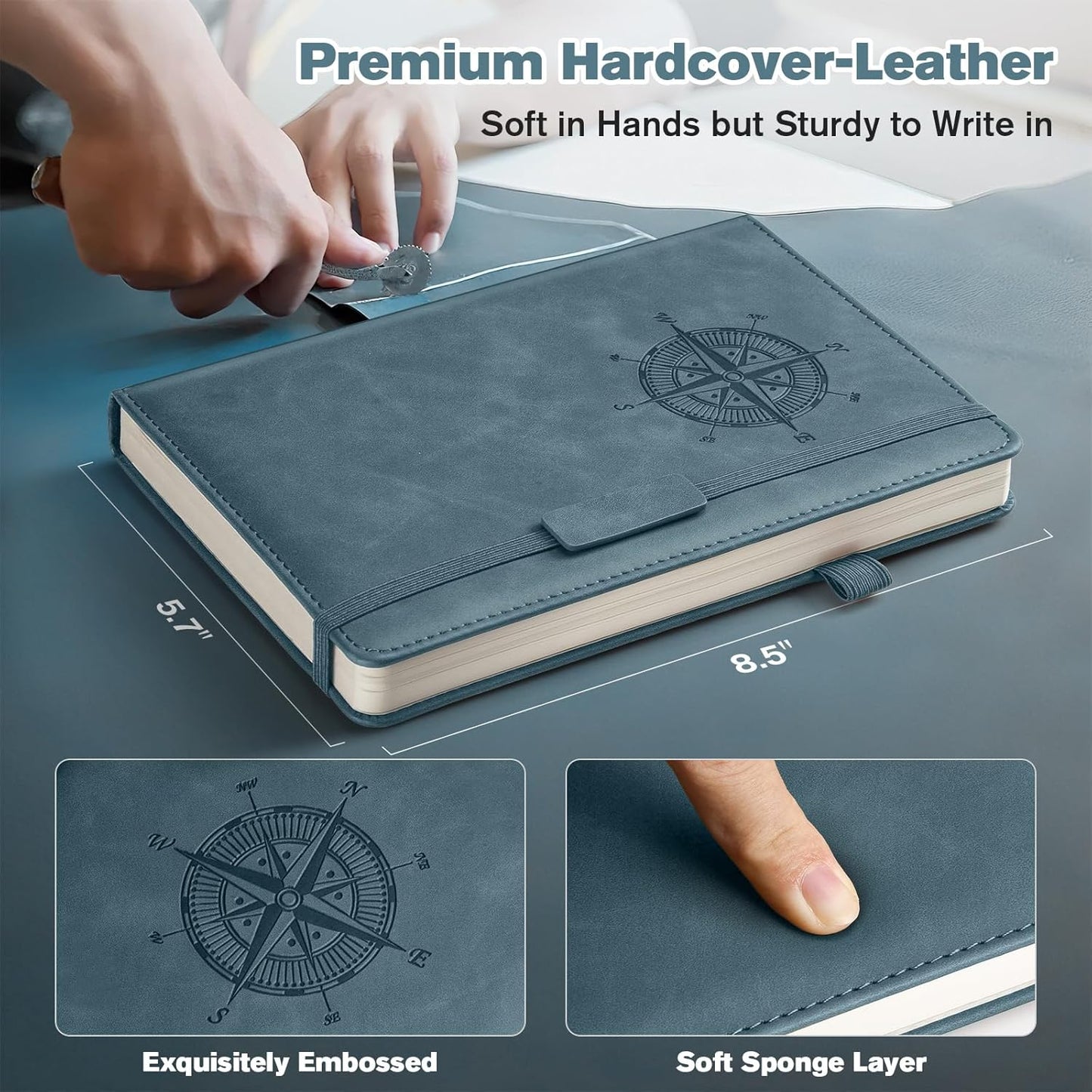 Notebook Journal for Women Men: Leather Journal for Writing, Hardcover College Ruled Journals Notebooks with Thick Paper, Large A5 Daily Journal for Travel, Diary, Gifts for Teens, 5.7"×8.5", Deepblue