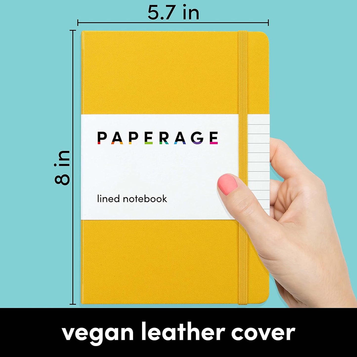 PAPERAGE Lined Journal Notebook, (Mustard Yellow), 160 Pages, Medium 5.6 in x 8 in - 100 GSM Thick Paper – Hardcover Journaling Notebook for Work, School & Note Taking