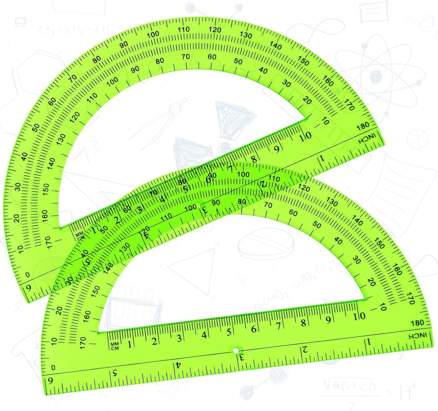 Zonon 2 Pcs 6 Inch Plastic Protractor Math Protractors 180 Degrees Angle Measurement, Translucent for Geometry Classroom Kid Student School Office Supplies(Green)