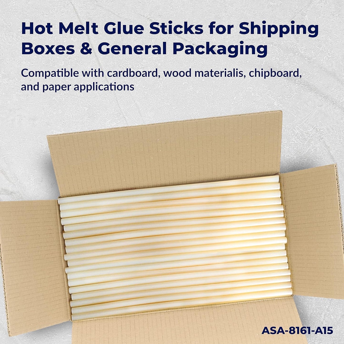 ASA Full Size Hot Glue Sticks for Glue Gun - 1/2" x 15" | High-Strength Hot Gun Sticks Adhesive for Corrugated Materials |Industrial Grade for Packaging & Woodworking | Pack of 150