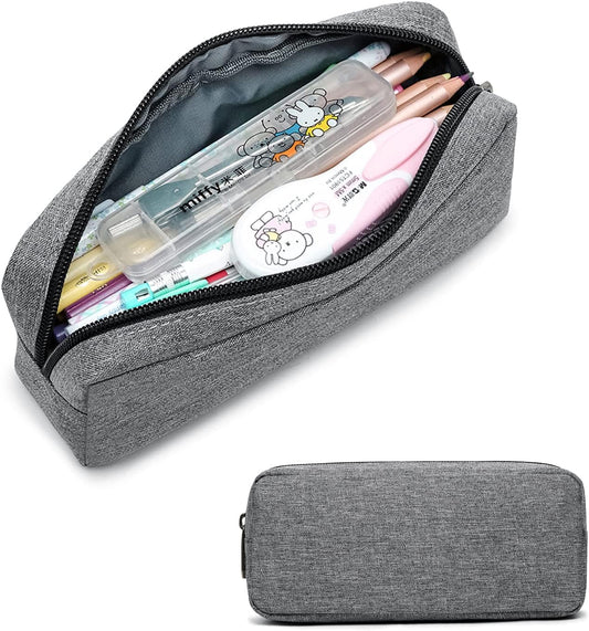 Della Gao Small Pencil Case Large Capacity Pencil Pouch Marker Pen Bag Coin Pouch Office Stationery Organizer (Grey)