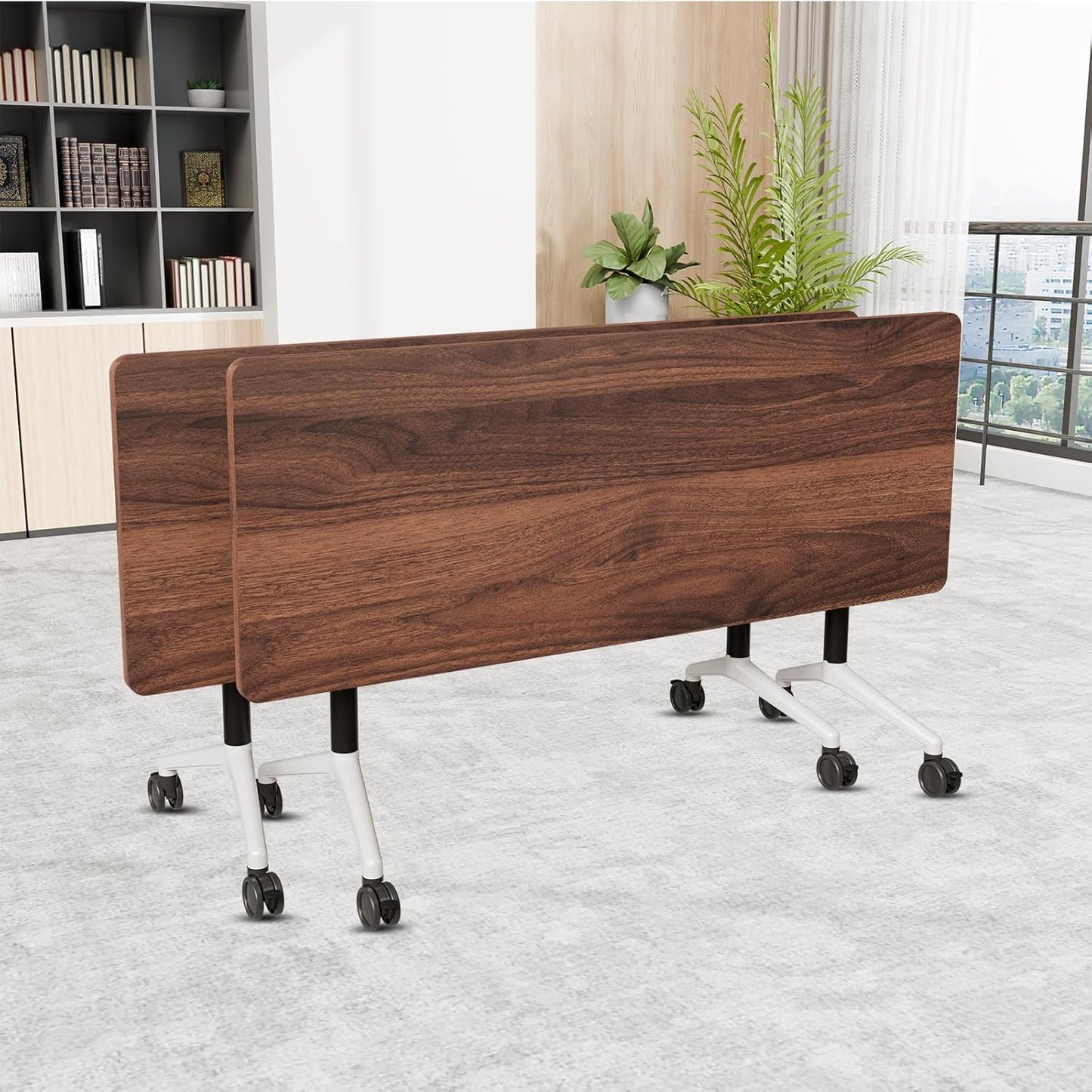 Folding Conference Room Table, Modern Conference Tables with Wheels, Large Rectangular Mobile Training Tables for Office Classroom, Foldable Modular Boardroom Seminar Table (2pack L63in)