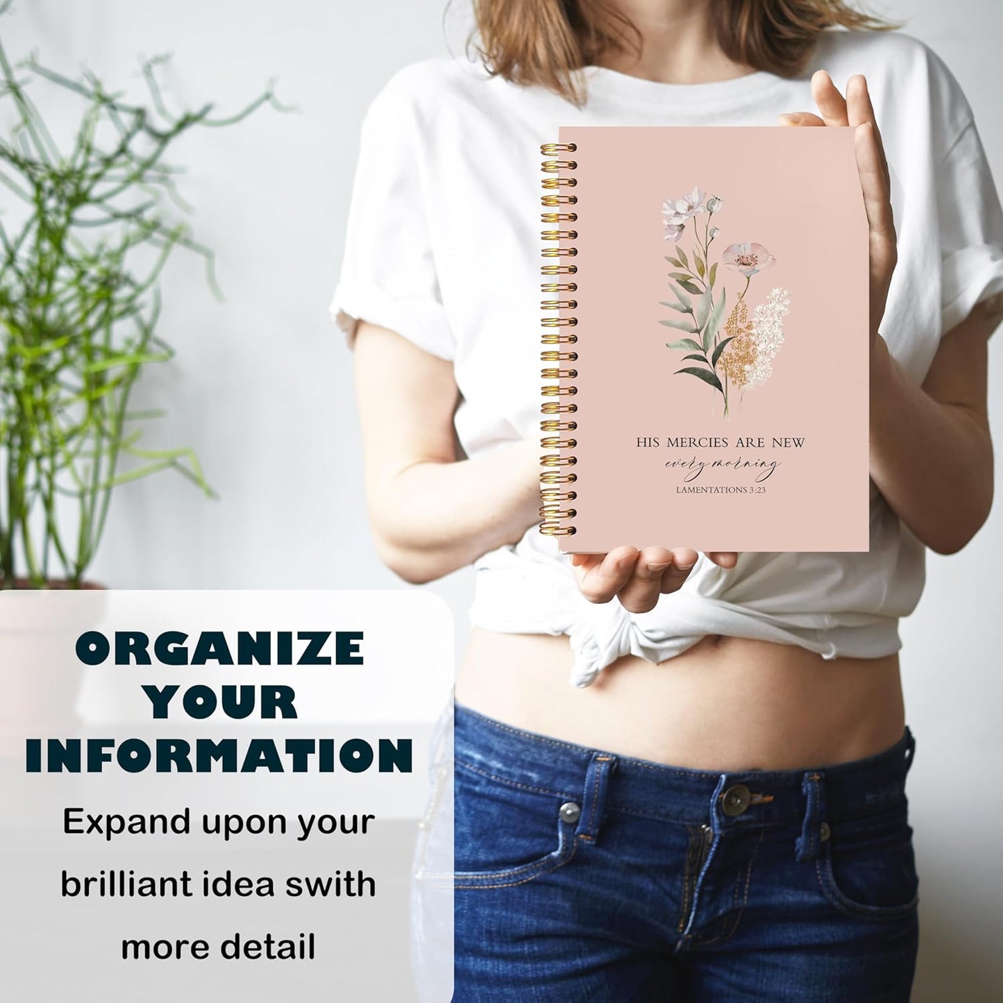 BearCake Orange Bible Christian Journals Floral Notebooks for Women Note Taking,Prayer Journal for Women, His Mercies are New Every Morning,Bible Study Journal for Women 5.5x8.3