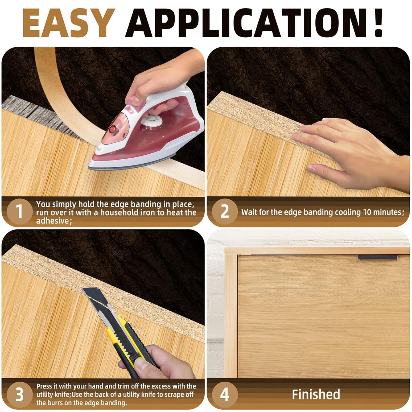 GSCIT Club Maple Edge Banding, 3/4 inch x 50ft Wood Edge Banding Pre-glued Flexible, Veneer Tape Banding for Cabinet Repair Furniture Restoration