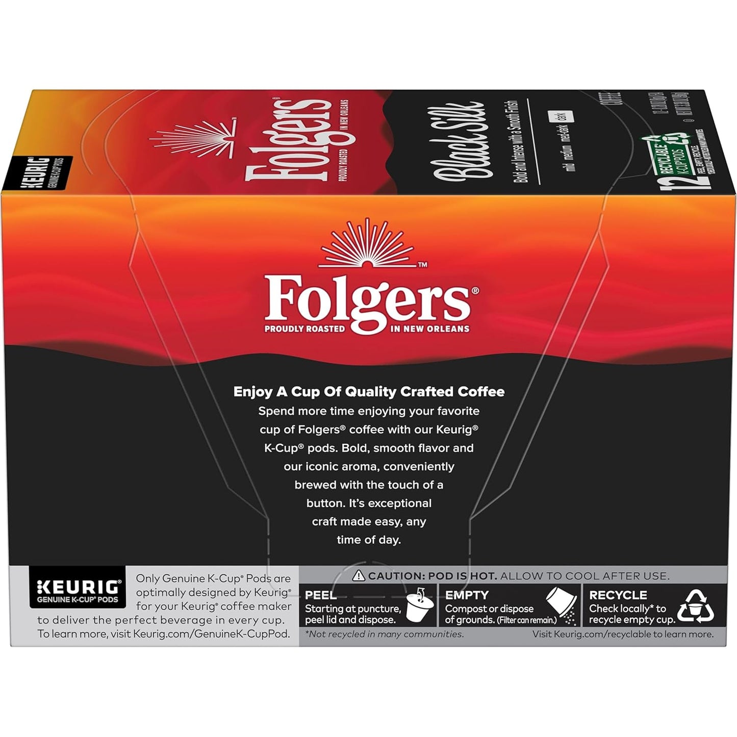 Folgers Black Silk Dark Roast Coffee, 72 Keurig K-Cup Pods