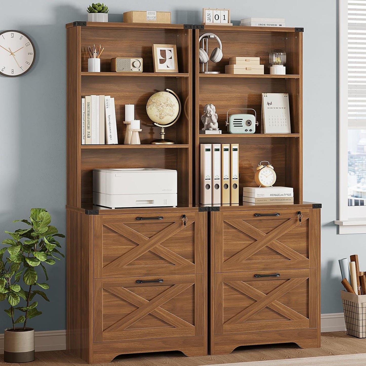 SEDETA 2 Drawer File Cabinet with Lock, Wood Filing Cabinet fits Letter, Legal, A4 Size, Hanging File Folders, Farmhouse File Cabinets for Home Office with Adjustable Storage Shelf (Brown)