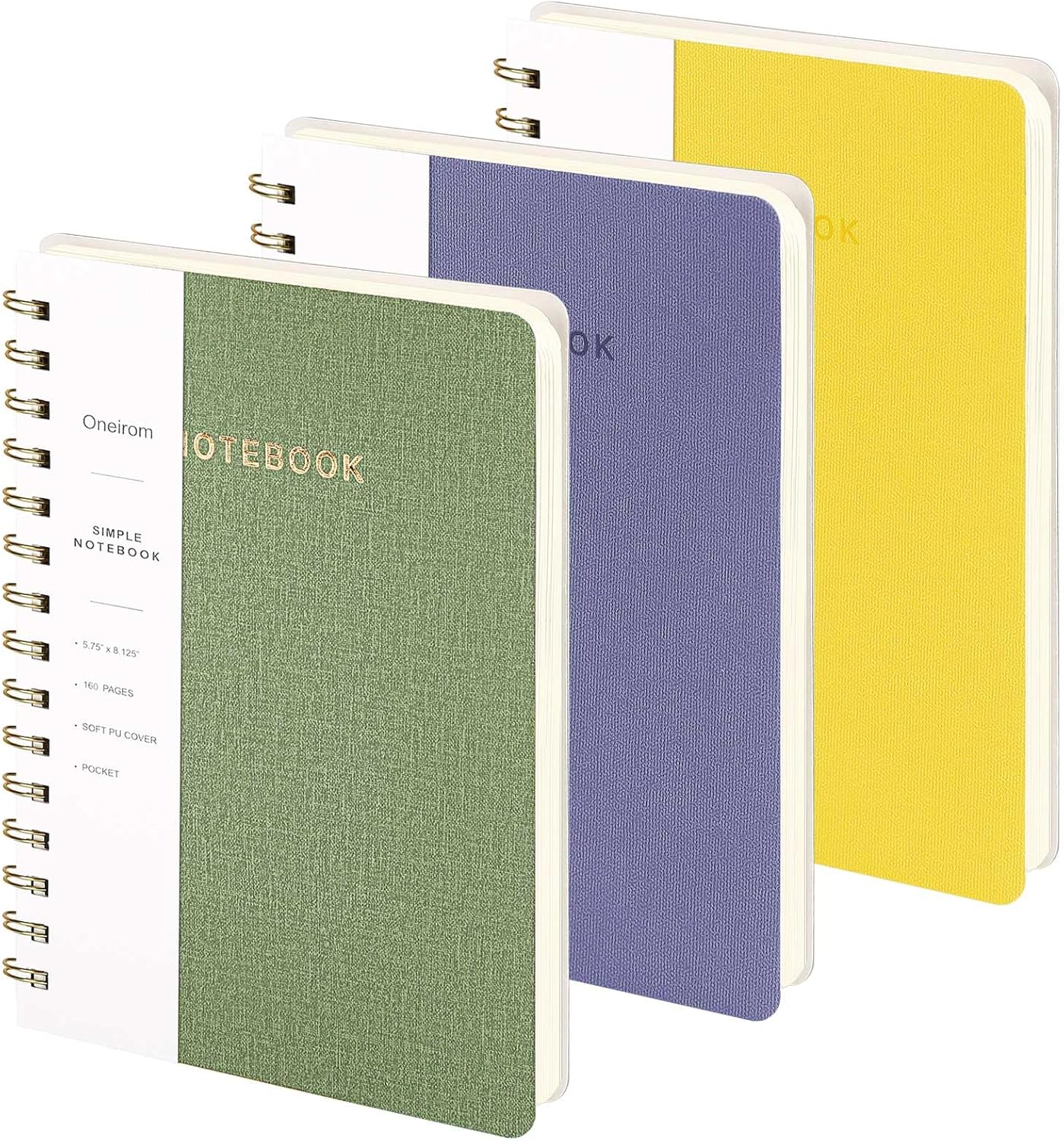 Lined Spiral Notebook College Ruled A5 Journal Book for Note Taking, 160 Pages Writing Journal for Office and Home School Supplies 5.75x8.125 inch (ArmyGreen/Violet/LightYellow)