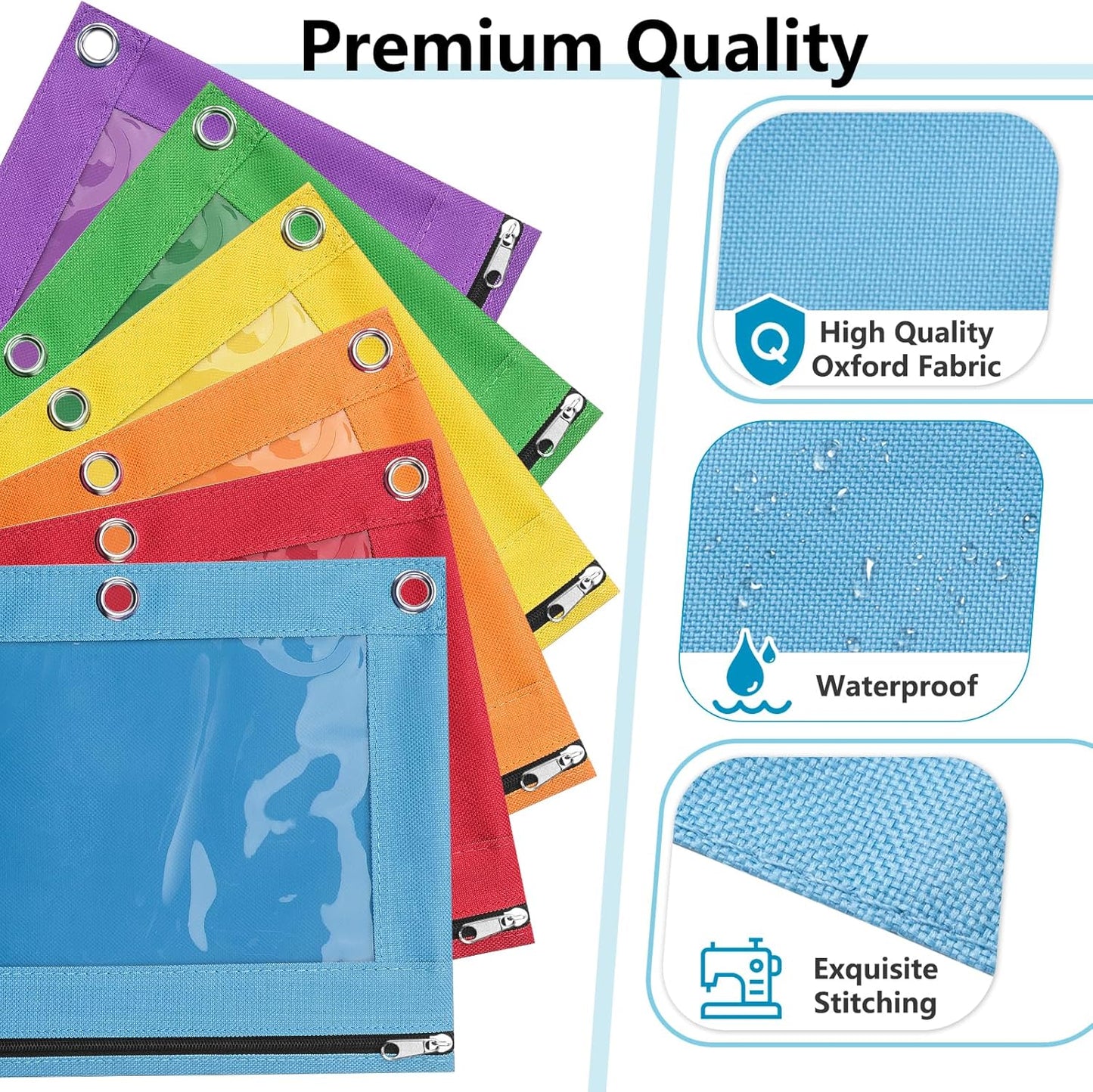 Forvencer 24 Pack Pencil Pouches for 3 Ring Binder, Smooth Zipper 3 Ring Binder Pencil Pouch, Multi-Color Pencil Case for Binder, Clear Top Binder Pencil Pouch, Pencil Bag with 3 Re-enforced Grommets