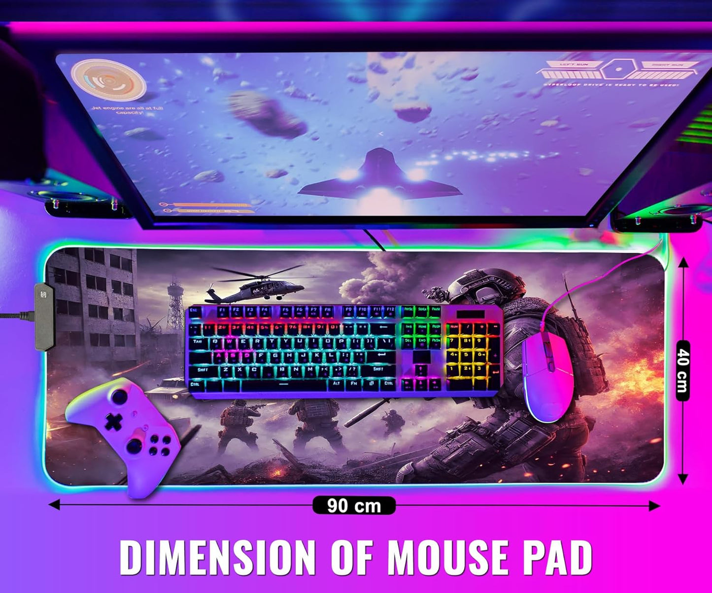 Gaming Mouse Pad - Desk Mat Gaming Mouse Pad , Medium Extra Large Extended Big Long Huge XL XXL and XXXL RGB LED Light Mousepad For a Computer , PC Mats Mousepads Urban Warfare