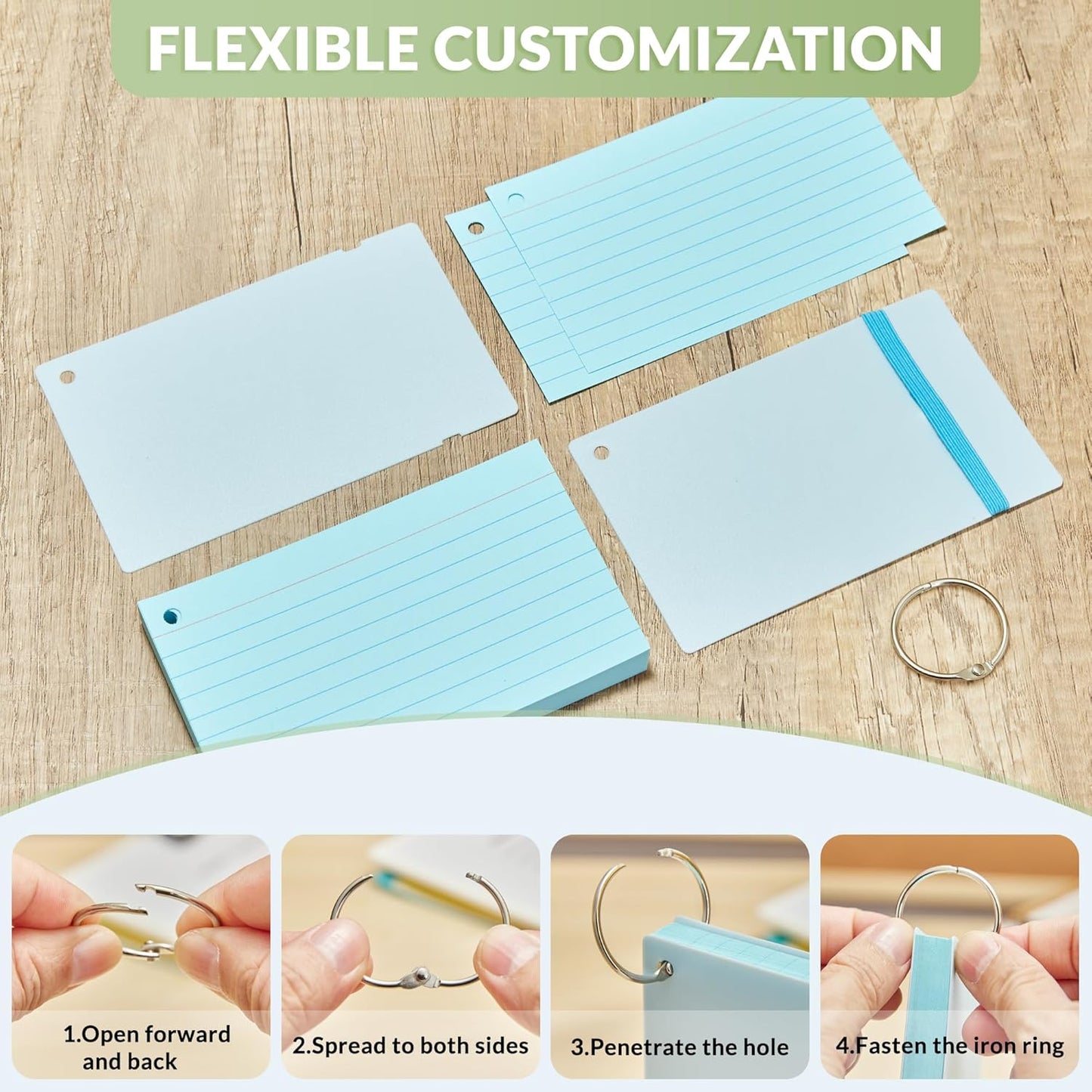 NEEWAY Heavy Weight Colored Ruled Index Cards 3x5, 200 Count Flash Cards with Rings and Cover, Lined Note Cards for Home, Office