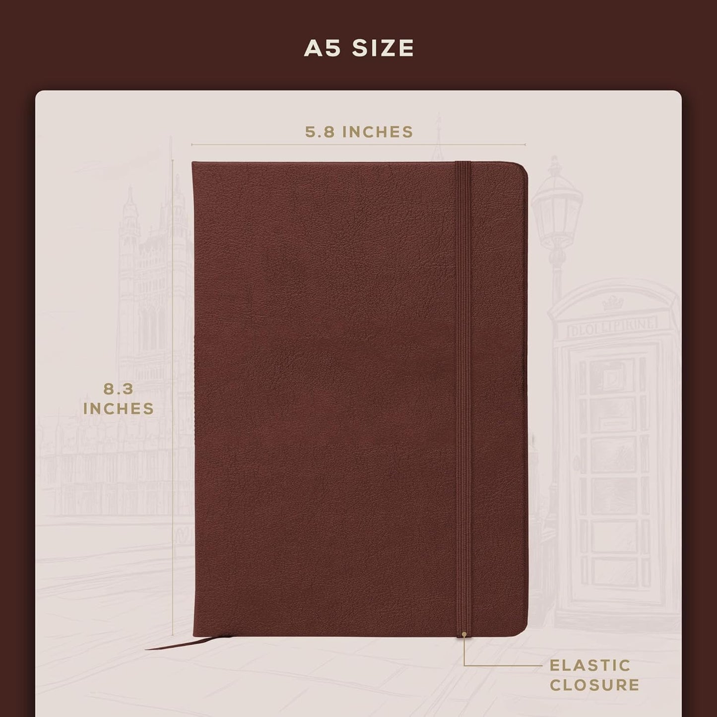 BEECHMORE BOOKS Lined Journal Notebook, 5.8 x 8.3 inch, A5 160 Lined Pages, Hardcover Leather Journals for Women, Men, Writing and Notebooks for Work - 120 GSM Thick Paper, Gifts Box Included (Chestnut Brown)