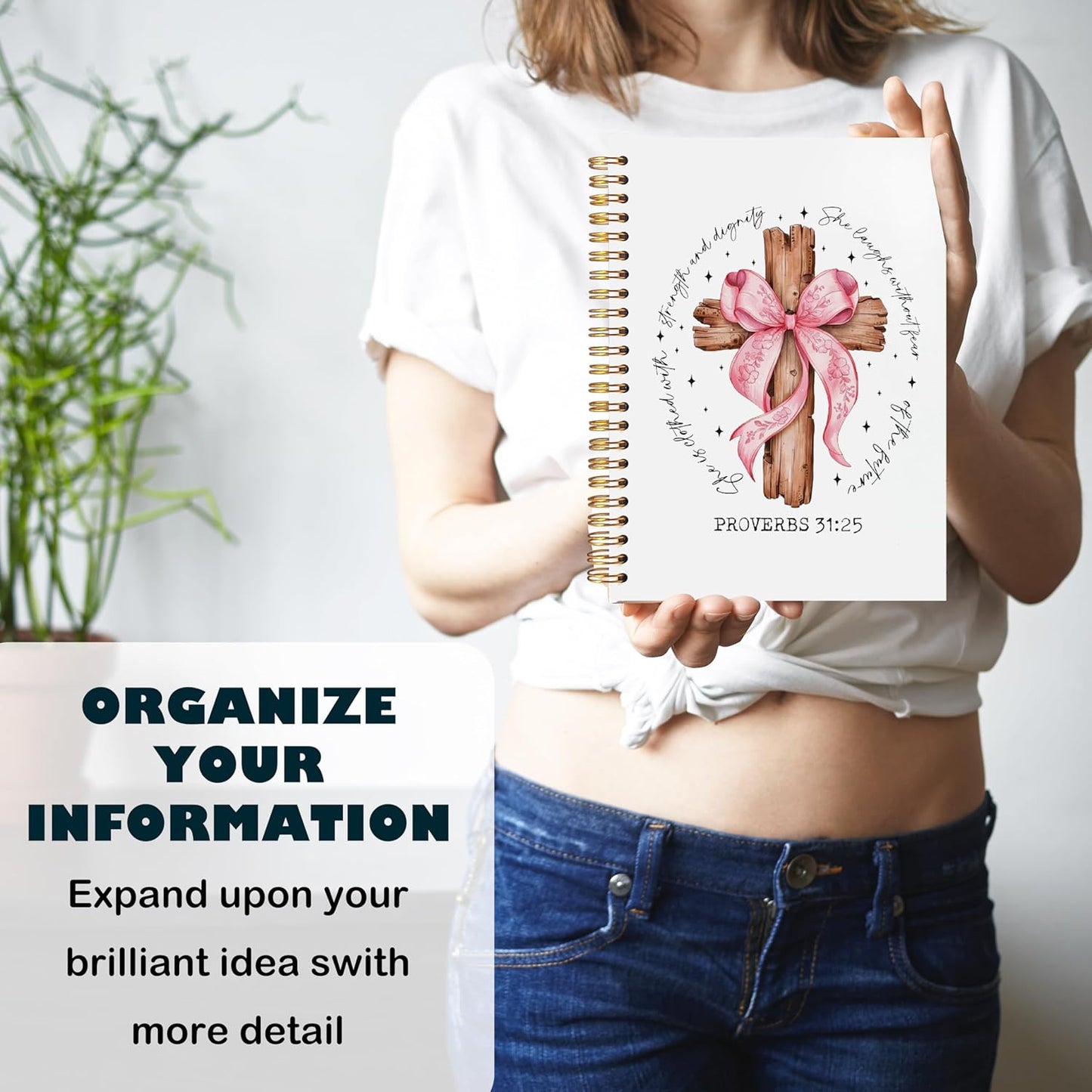 BearCake Proverbs 31 Woman Christian Notebook Journal, Preppy Christian Gifts for Women, Pink Coquette Bow Prayer Journal for Women, Bible Journaling Hardcover Spiral Notebook 5.5x8.3