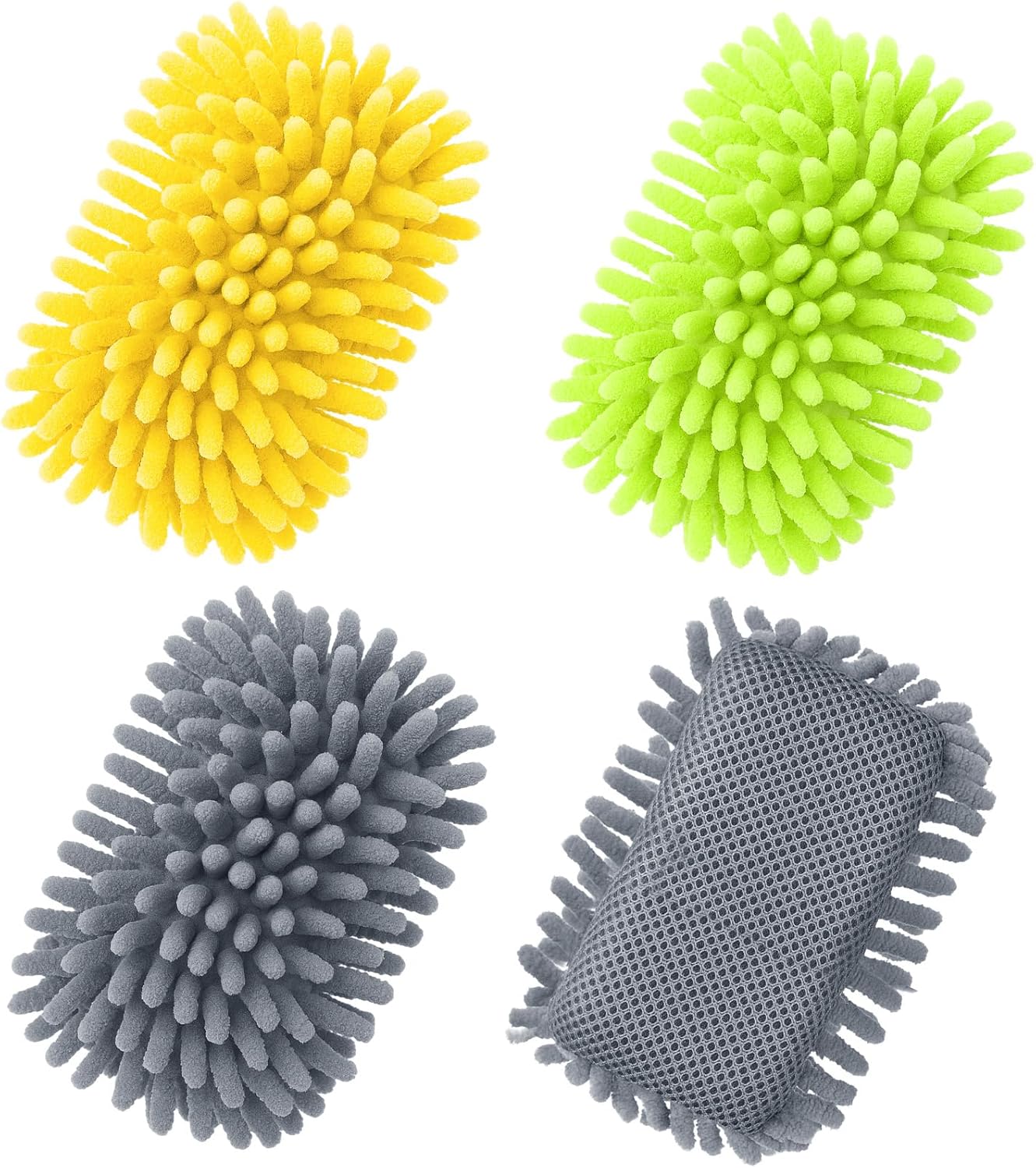 Zonon 4 Pieces Dry Erase Eraser Microfiber Shag Washable Whiteboard Eraser for Markers, Chalk, Classroom, Home and Office (Green,Yellow,Gray)