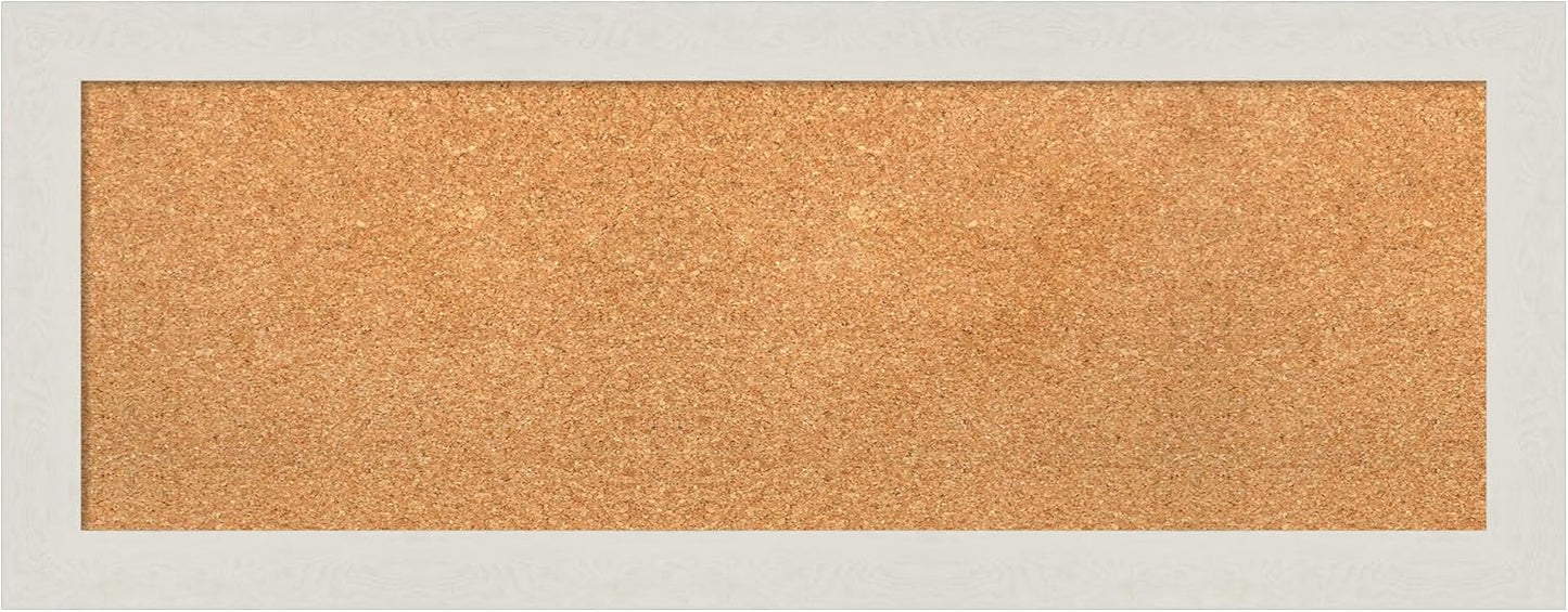 Amanti Art Natural Cork Board for Wall, 15x39 Vision Board with White Frame, Medium Corkboard Office Decor for Home Organization, Country Rustic Corkboard Pinboard to Display Items for Home