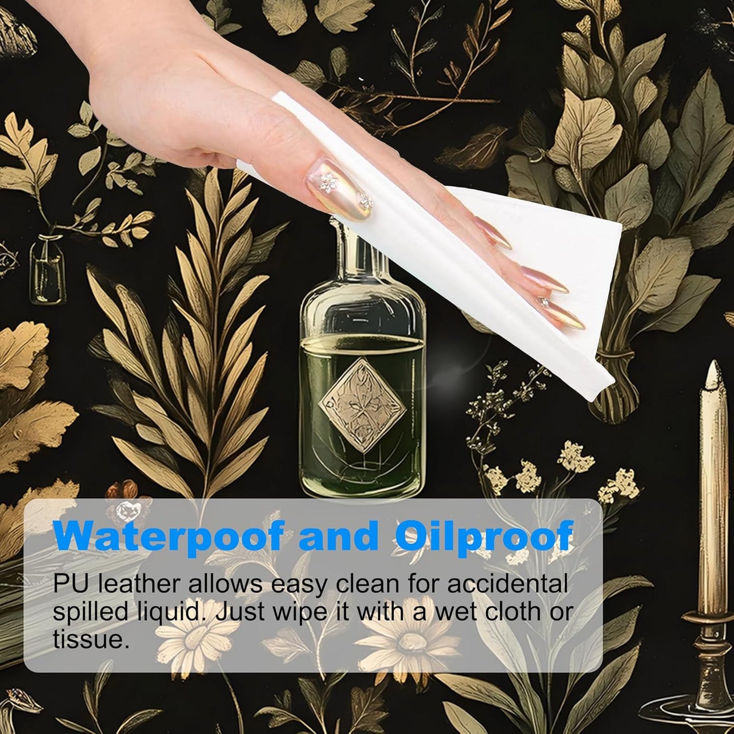 Desk Mat, Black Mystical Green Plant Skull Large Gaming Mouse Pad with Non-Slip Base Stitched Edges,Desk pad for Keyboard and Mouse Home Office 35.4"x15.7"