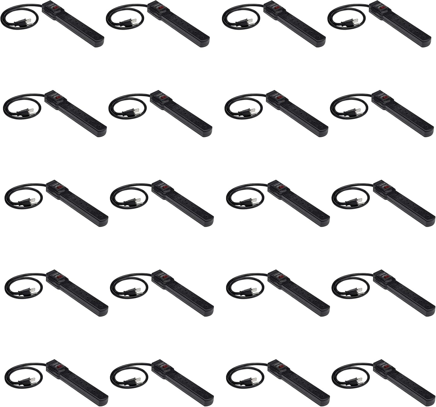 Amazon Basics Surge Protector Power Strip, 6-Outlet with 200J Protection, 2ft Extension Cord, Rectangle, Black (20 Pack)