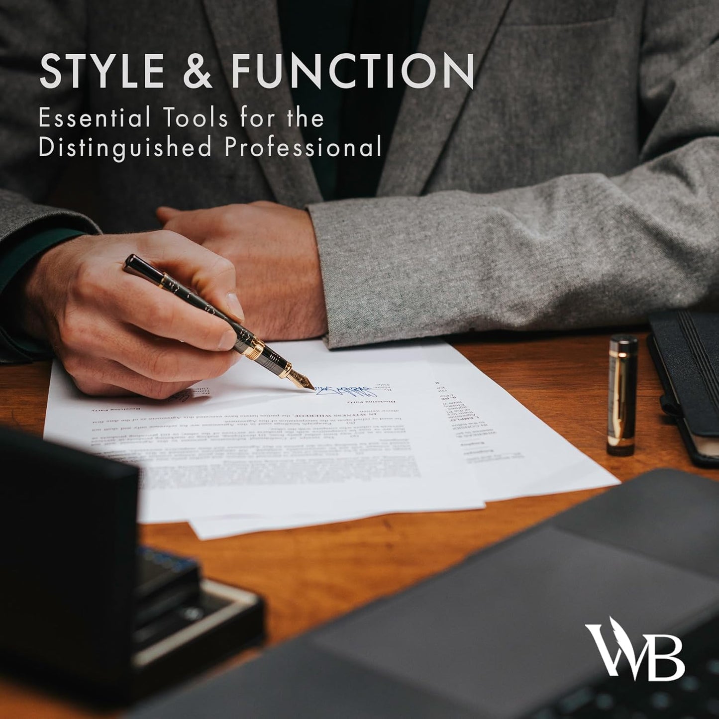 Wordsworth & Black Primori Fountain Pen Set [Gunmetal Gold]; Fine Nib, Gift Case, 24 Ink Cartridges, Refill Converter, Manual; Journaling, Calligraphy, Smooth Writing Pens; Left and Right Handed