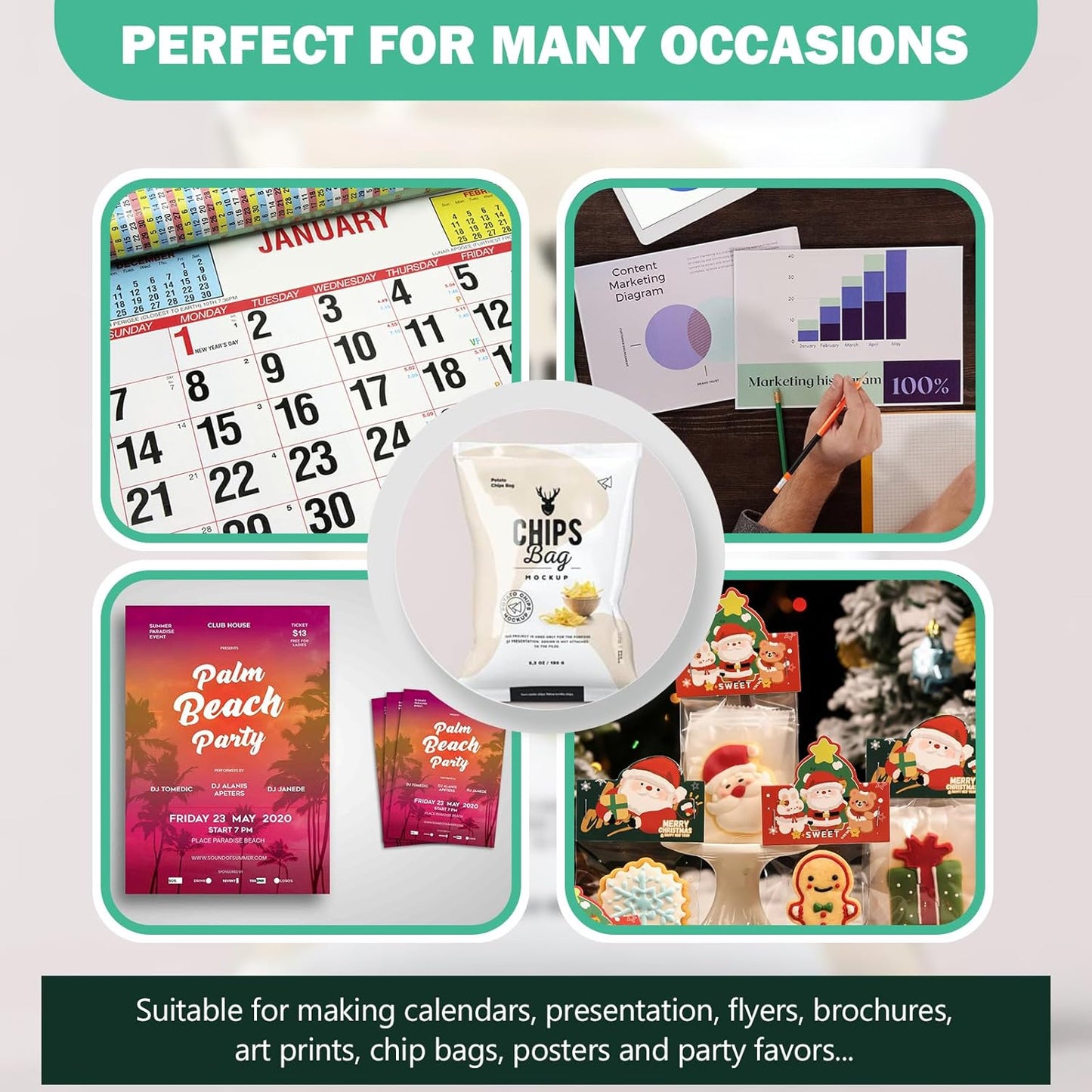 36lb Glossy Photo Paper, 11x14, 11R Size, Thin Glossy Photo Paper for Chip Bags, Inkjet, 100 Pack