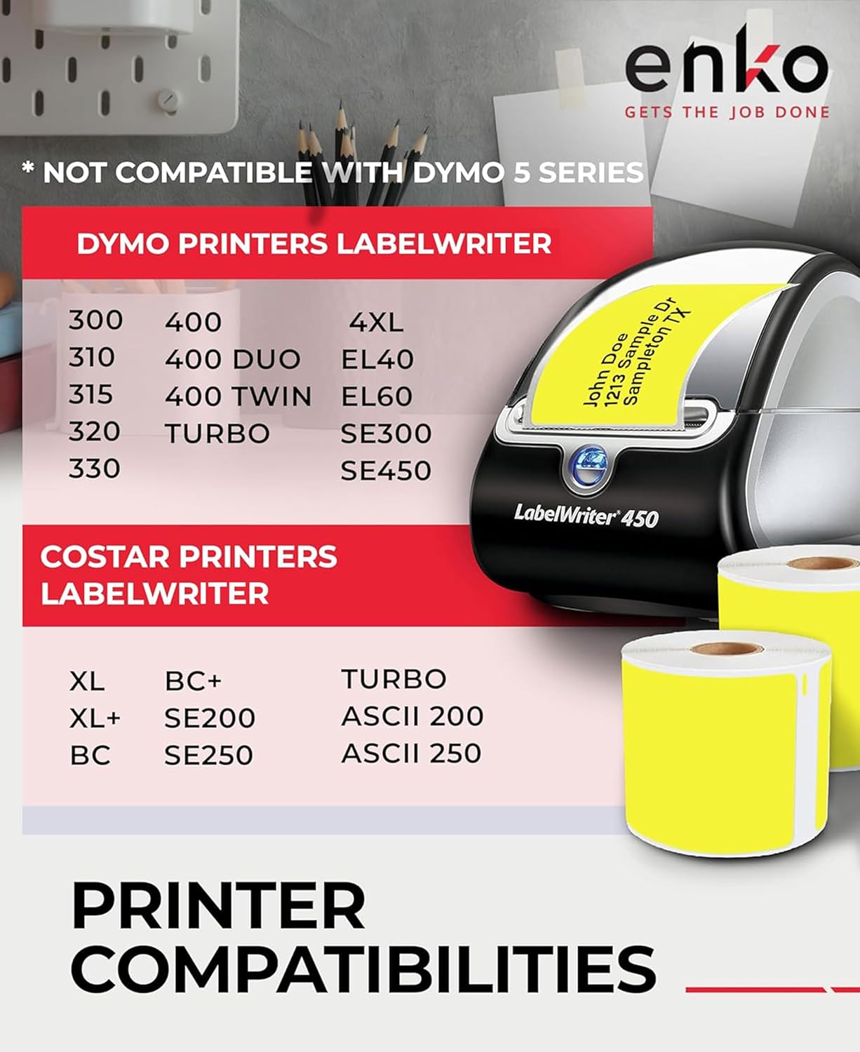 enKo [6 Rolls, 1800 Direct Thermal Labels] Yellow Colored Compatible for Dymo 30256 Label (2-5/16 x 4") Use with Dymo, Rollo Thermal Printer as Shipping & Mailing Labels