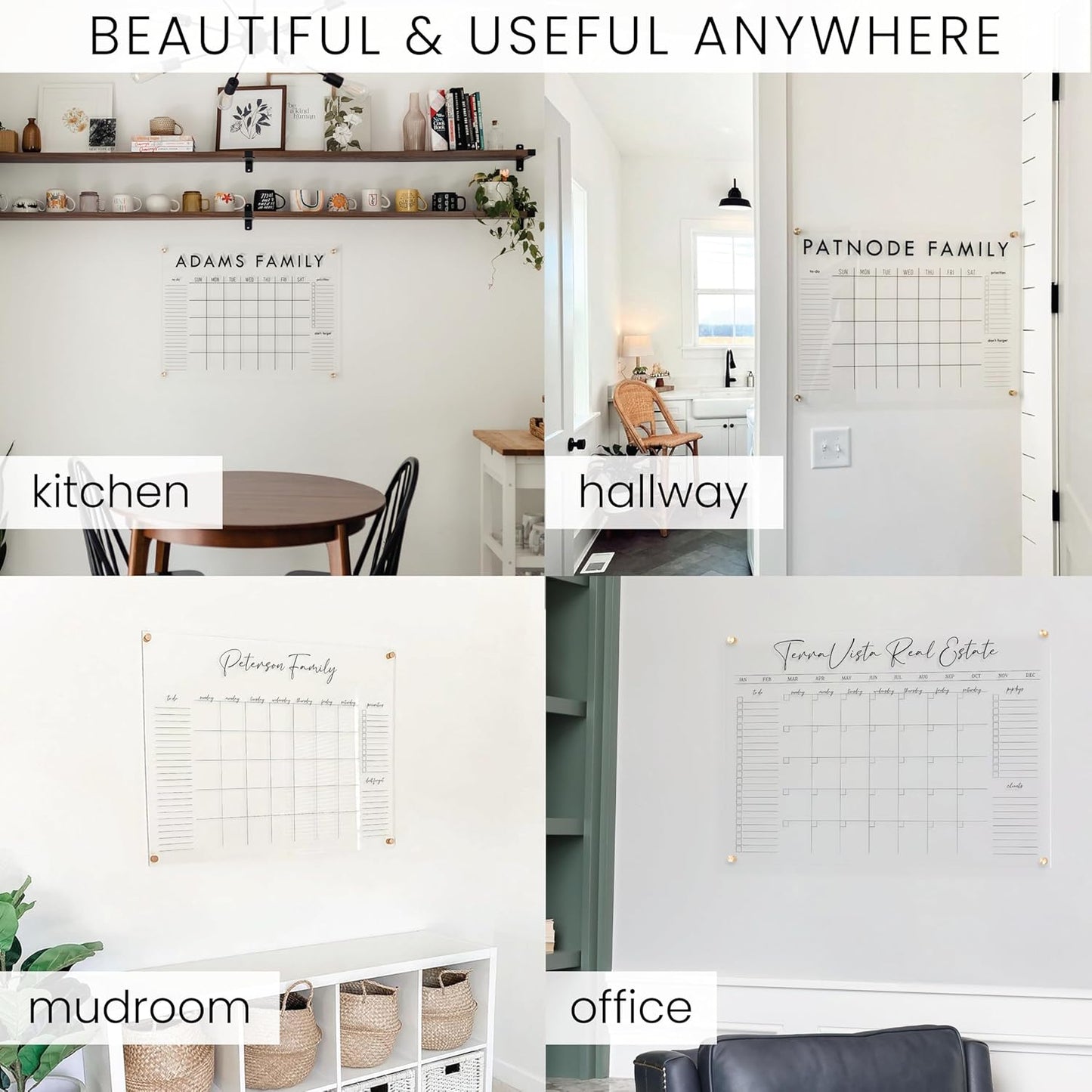 Personalized Clear Acrylic Calendar for Wall, Calendar Whiteboard for Wall, Dry Erase Wall Calendar, Wall Calendar Organizer System for Home (Cursive, Blush, 38"W x 26"H)