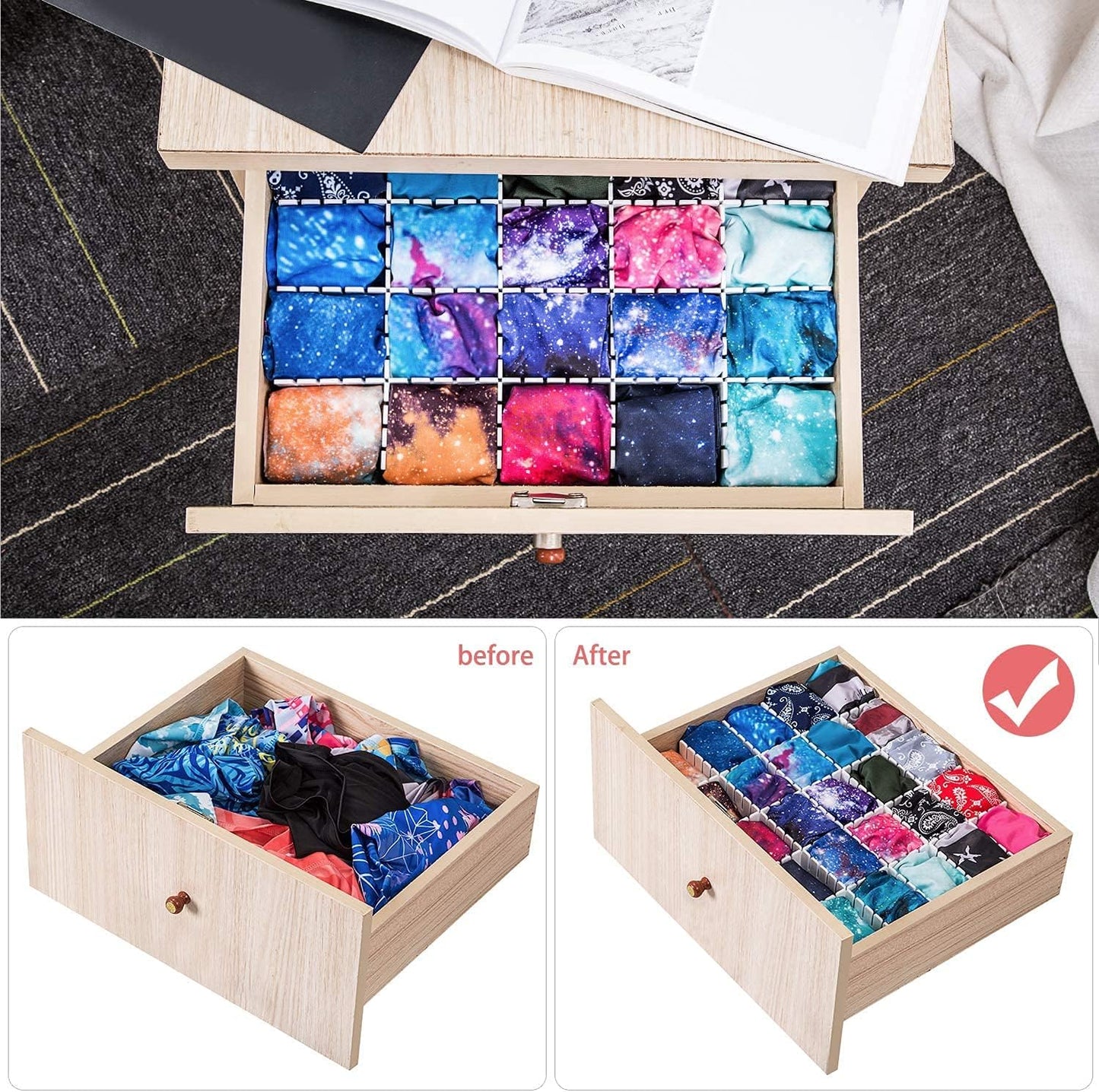 40Pcs Drawer Dividers, Adjustable Drawer Organizer for Socks, Underwear, Makeup, Can Help Tidy Kitchen, Bedroom, Dresser Blue