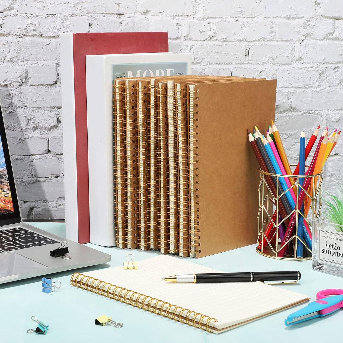 PerKoop 100 Pack Spiral Notebook 8.3 x 5.5 Inch College Ruled Notebook Bulk A5 Wide Ruled Journals Bulk 1 Subject 50 Sheets Thick Diary Notebooks for School, Office Business, Home Use(Kraft Brown)