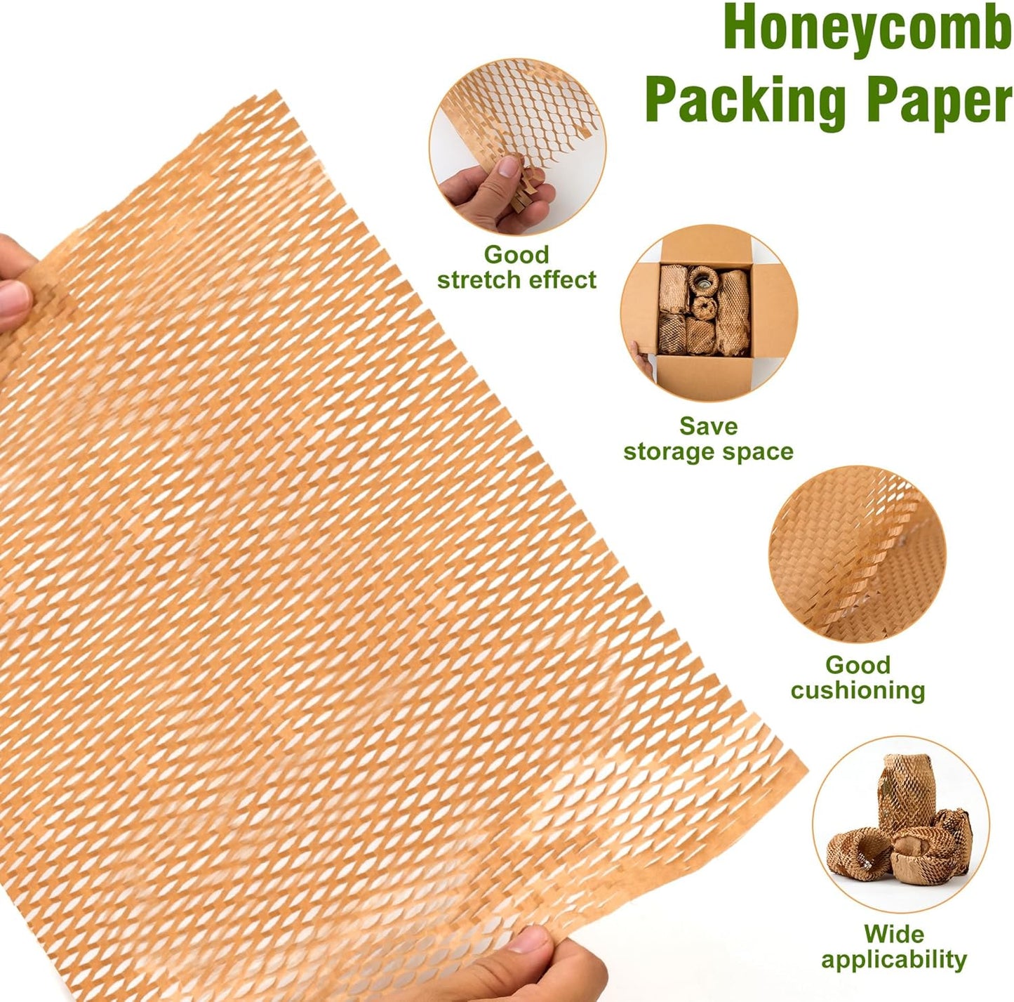 Honeycomb Packing Paper 15" Width X 300 FT for Moving Glass Dishes Recyclable Wrapping Paper Bubble Wrap Packing Material for Shipping Fragile Items Shipping Filler with 20 Fragile Stickers
