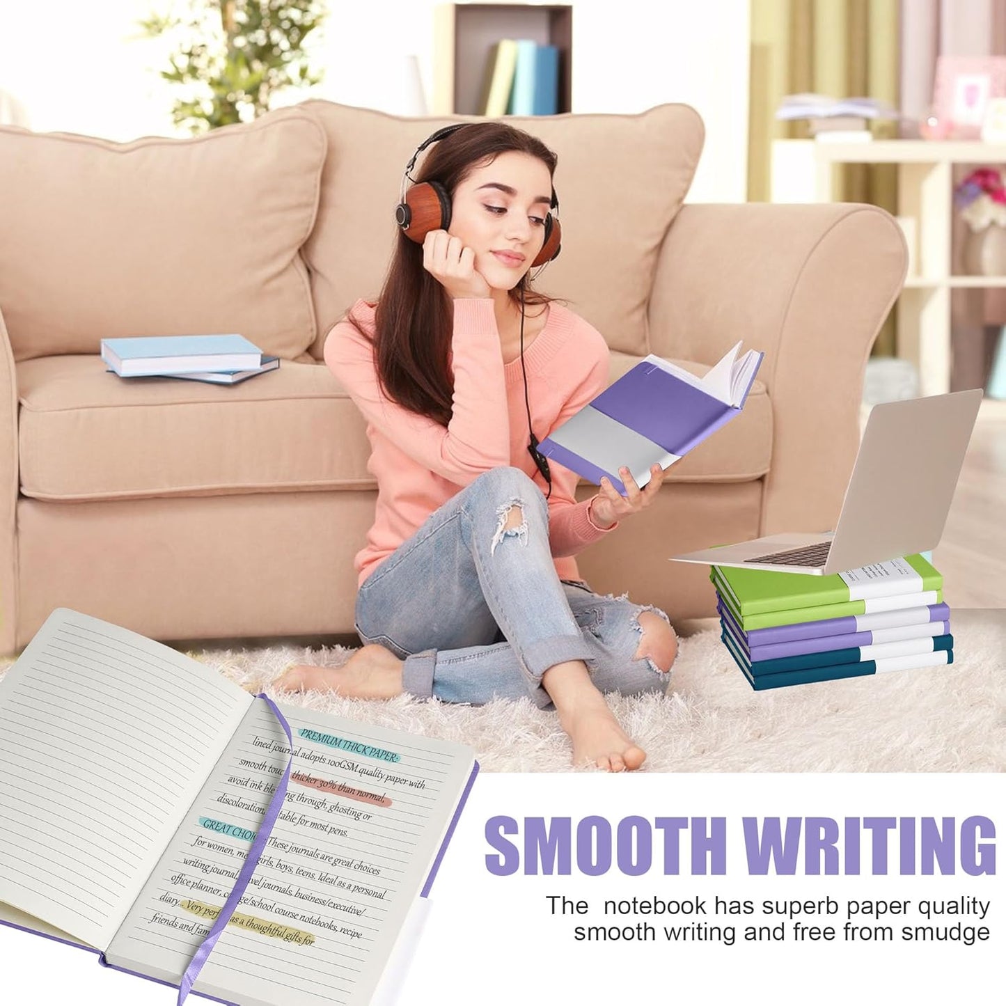 Lined Journal Notebook, (Mauve), 160 Pages, Medium 5.7 inches x 8 inches - 100 gsm Thick Paper, Hardcover