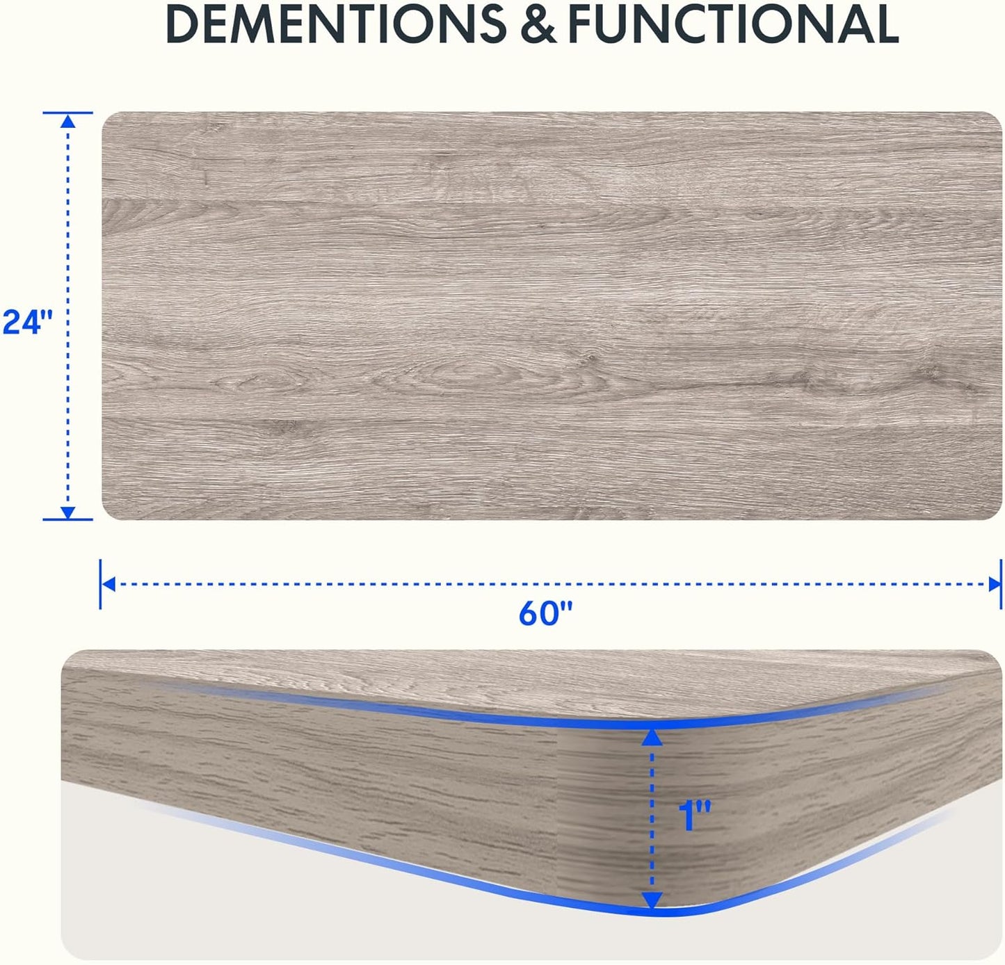 FLEXISPOT EN1 Whole Piece Standing Desk, 60 x 24 Inches Height Adjustable Desk Electric Sit Stand Desk for Home Office (Black Frame + Gray Wood Desktop, 2 Packages)